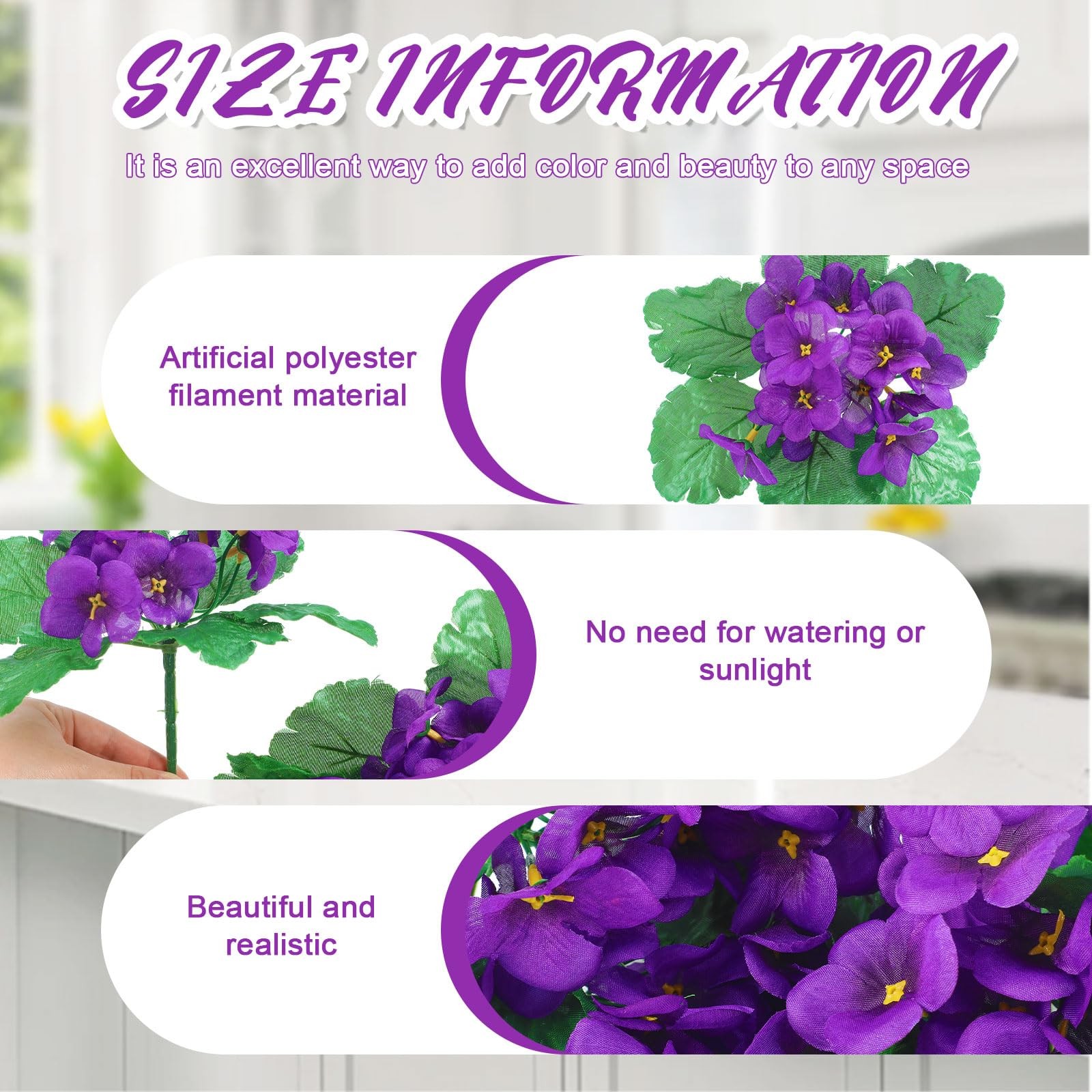6 Pack Purple African Violet Artificial Silk Flower Bushes Individual Artific…