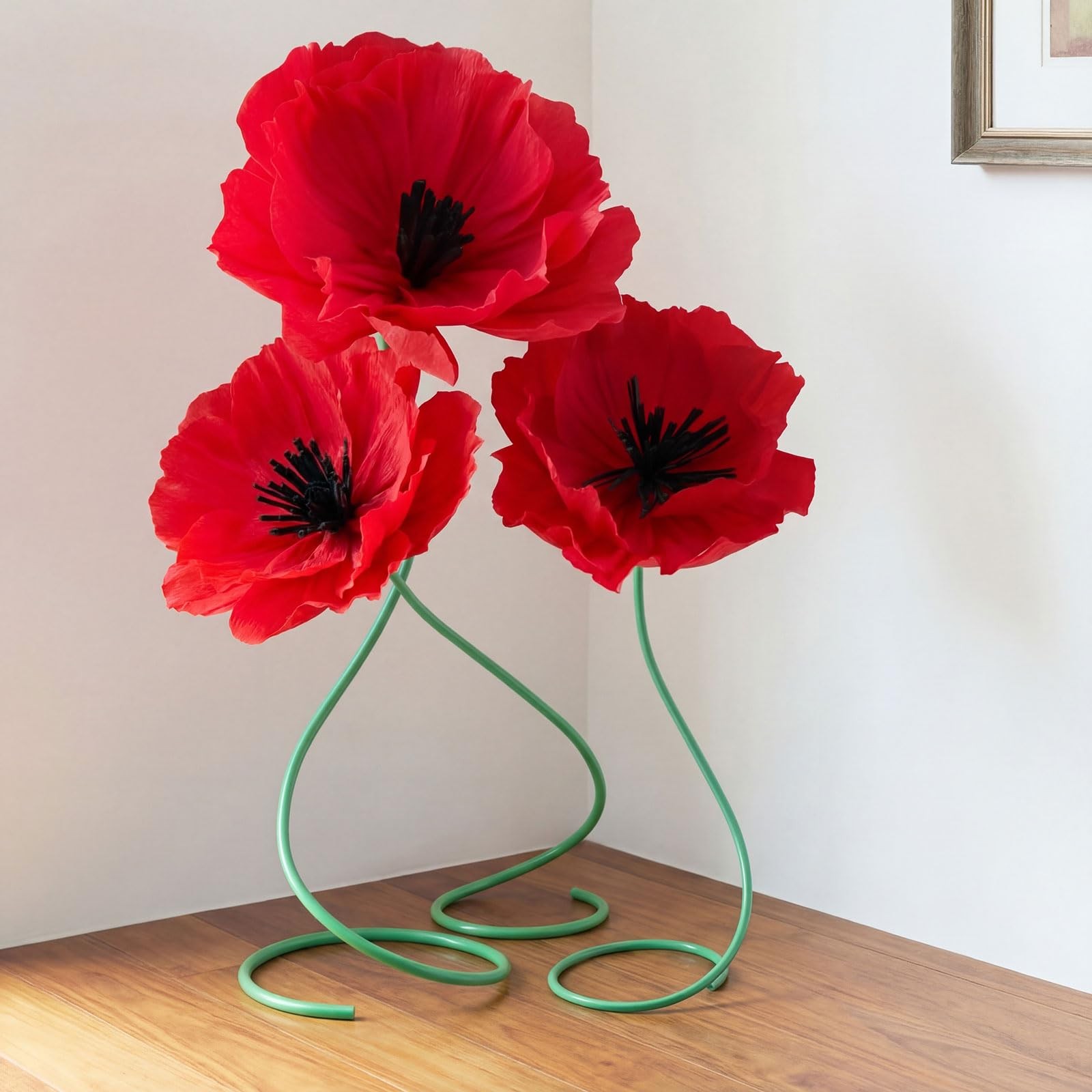 3 Pcs 5ft Large Paper Red Poppy Flowers Halloween Giant Artificial Poppies St…