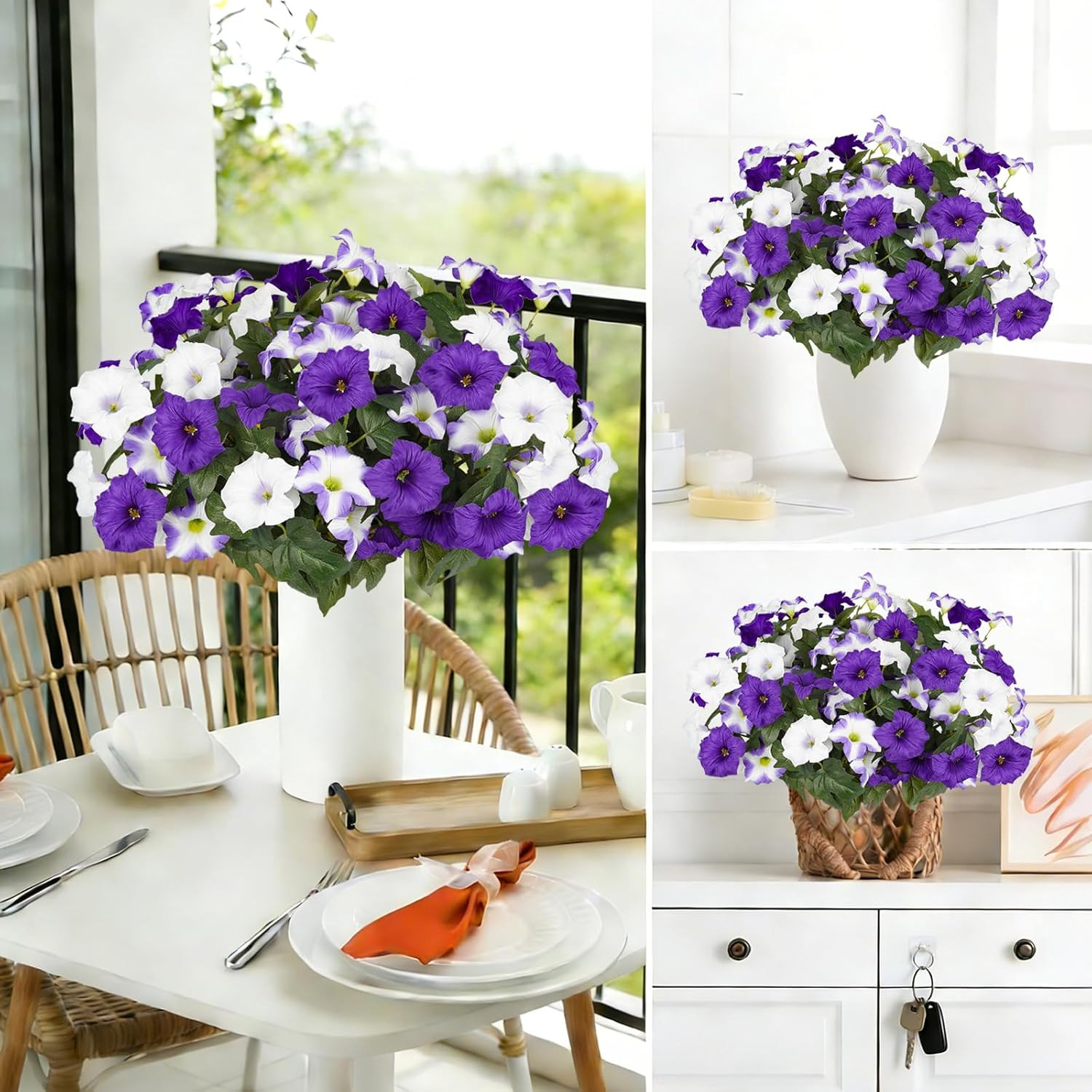 Artificial Flowers for Outdoors, Faux Petunias Spring Summer Decoration, Fake Fl