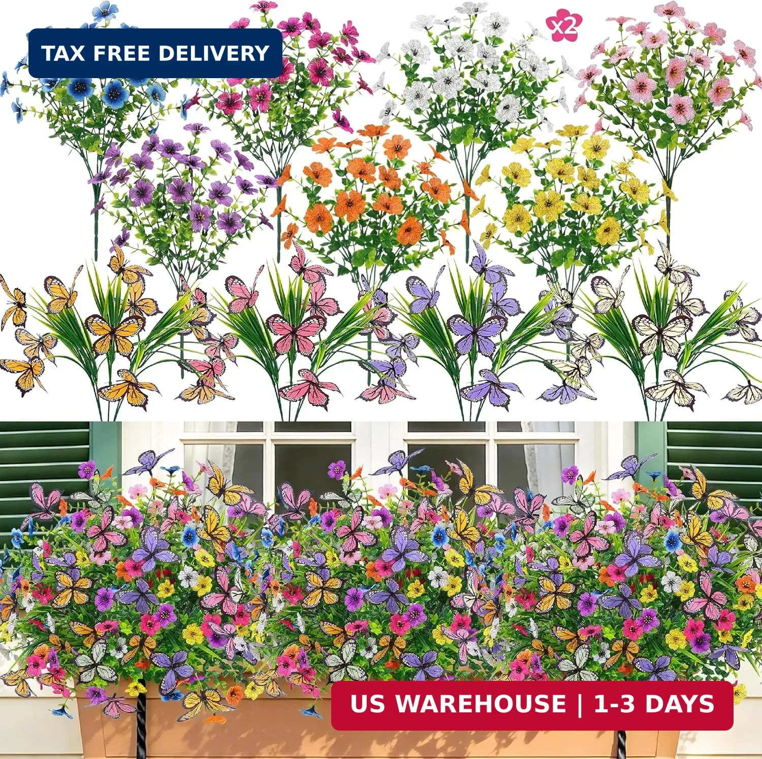 Der Rose 12Pcs Artificial Flowers for Outdoors with Large Fake Butterfly Flowers