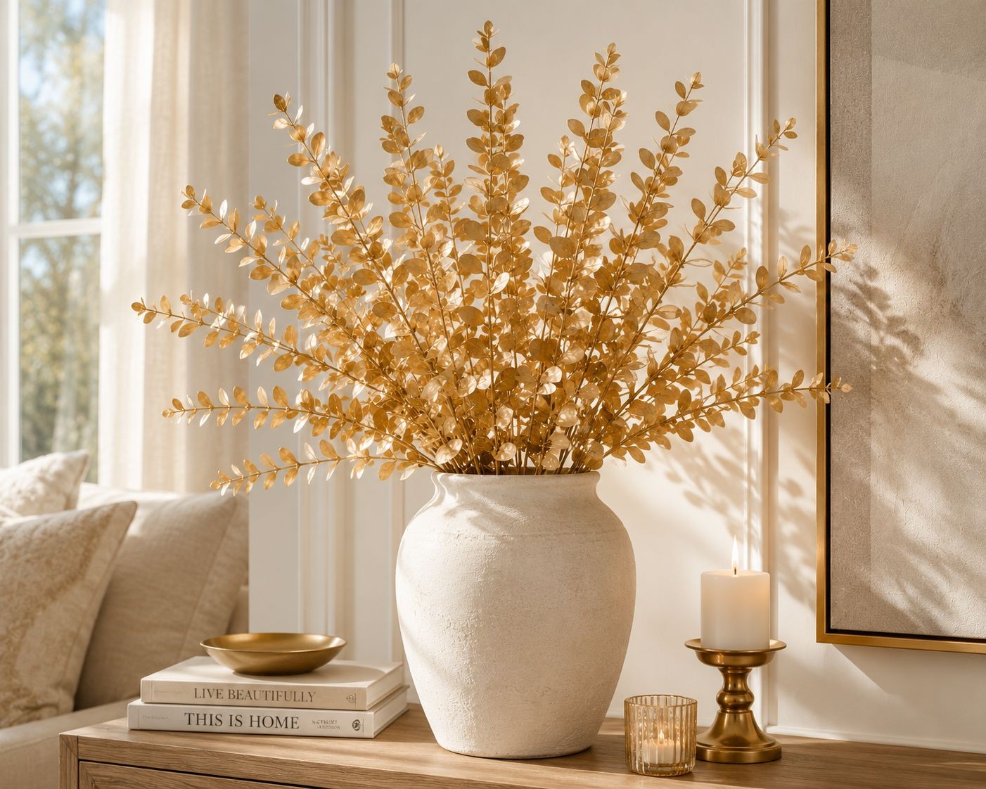 Gold Metallic Eucalyptus Stems Set of 10 Faux Eucalyptus Picks Gold Floral Stems