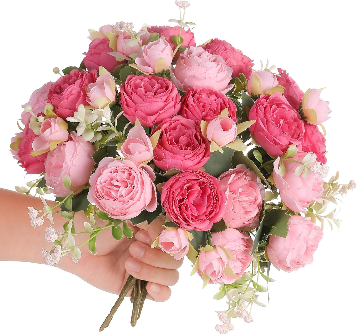 2 Bunches Peony Artificial Flowers Pink Flowers Silk Peonies Bouquets for Wed…