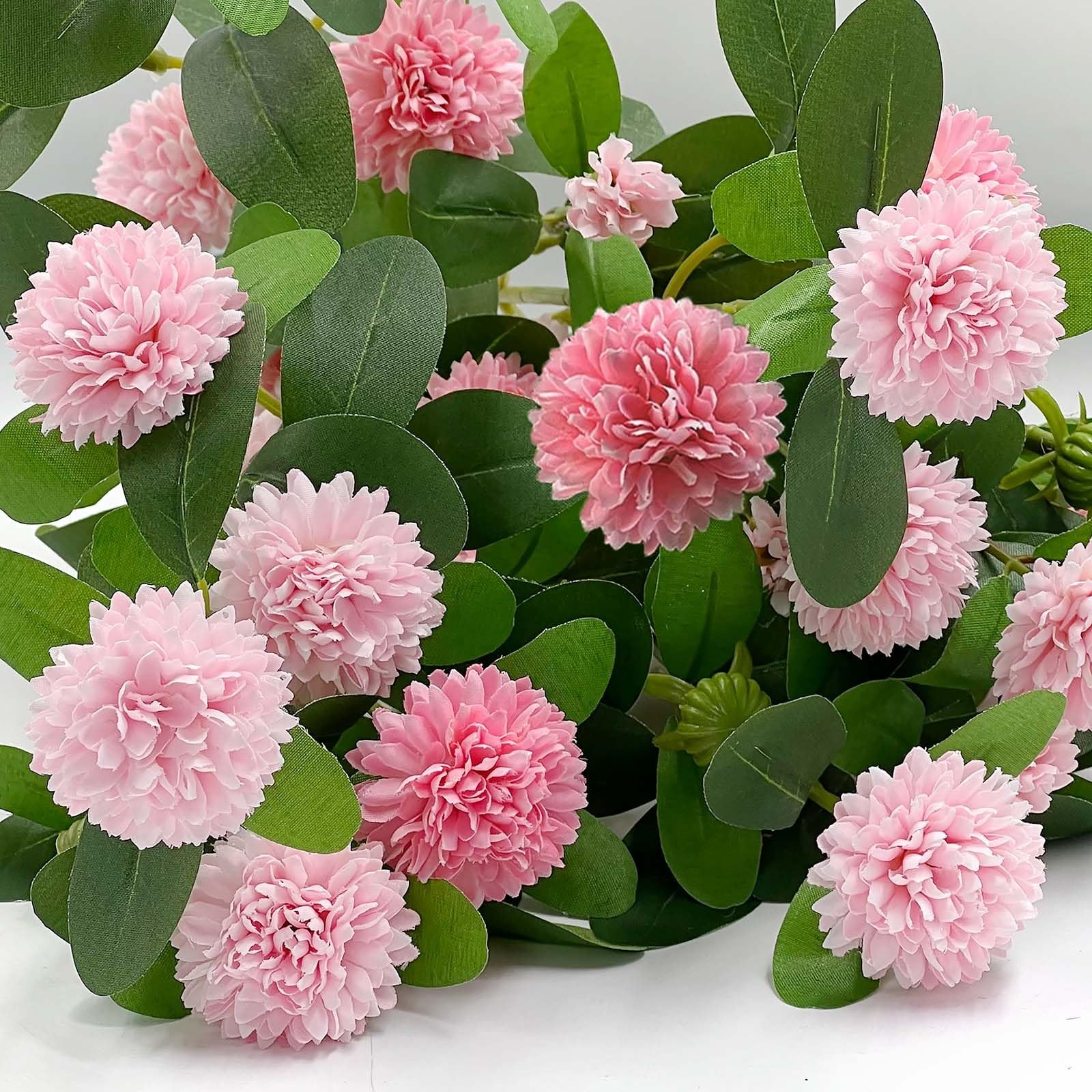 2 PCS 17.7 Inch Pink Artificial Chrysanthemum Mini Mums Faux Flowers