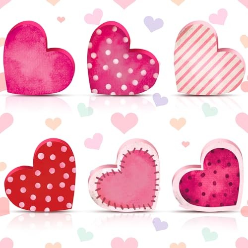 Pcs Valentine’s Day Wooden Heart Signs Tiered Tray Decor Wood Pink Heart 6 Cute
