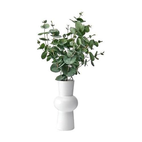 Artificial Arrangement in White Ceramic Vase, Realistic Look and Eucalyptus