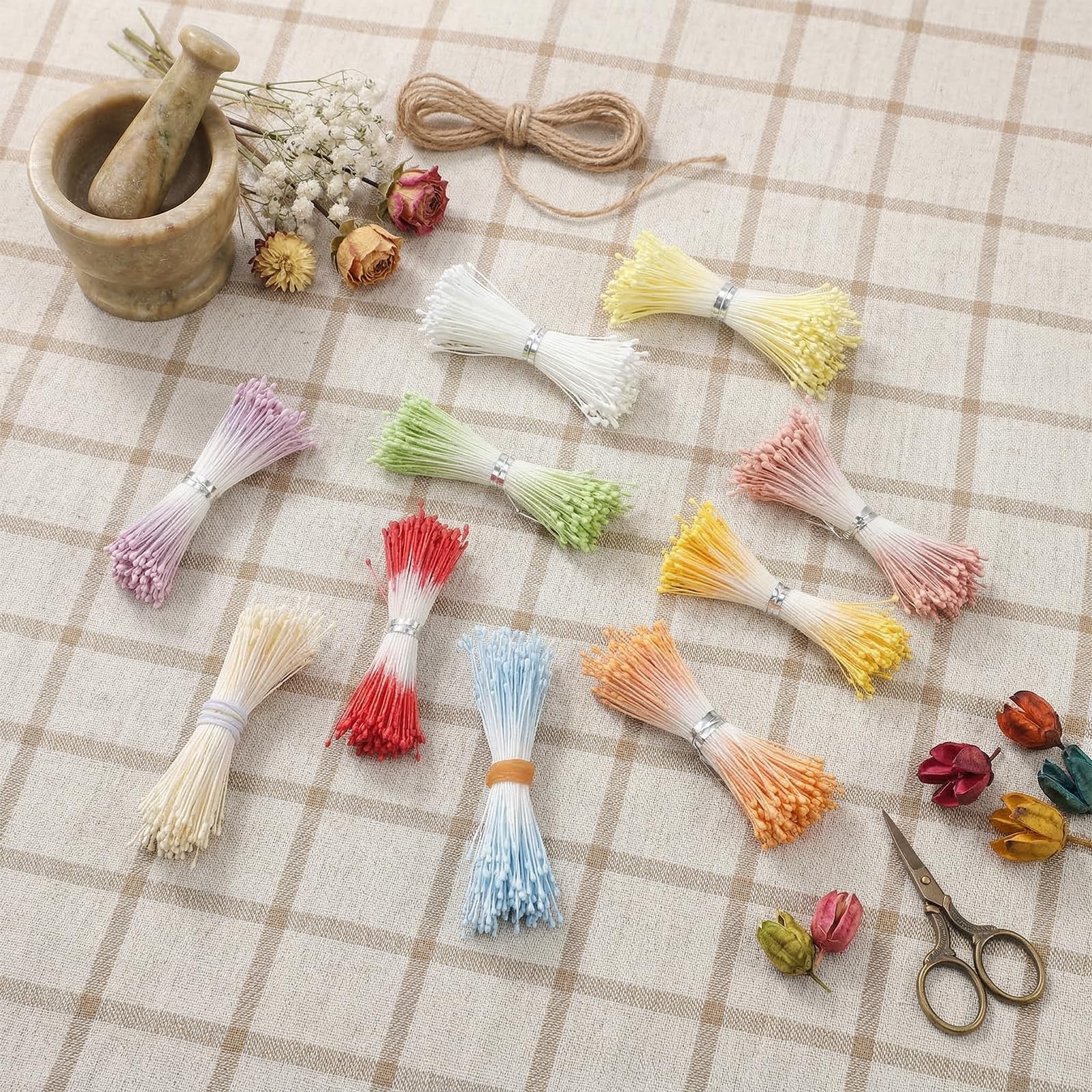 2000pcs Flower Stamens for Crafts, 1mm Double Heads Assorted 10 Color Artific…