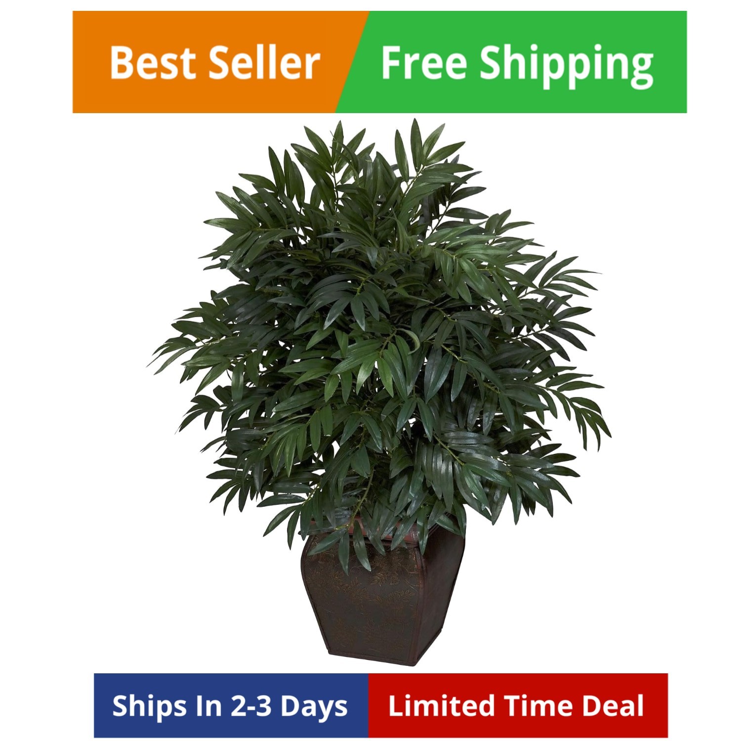 Double Bamboo Palm with Decorative Planter Silk Plant