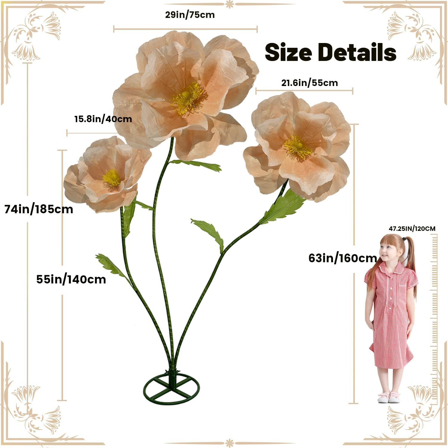 Large Giant Artificial Flowers – 3Pcs Light Orange Decor for Events & Parties