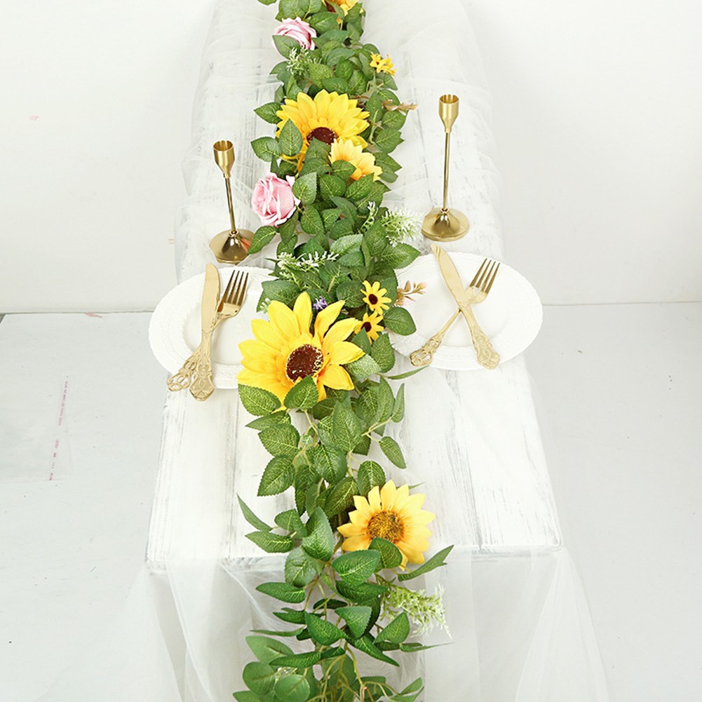 Realistic Sunflower Rattan Garland 200cm Green Plant Indoor Outdoor Decor