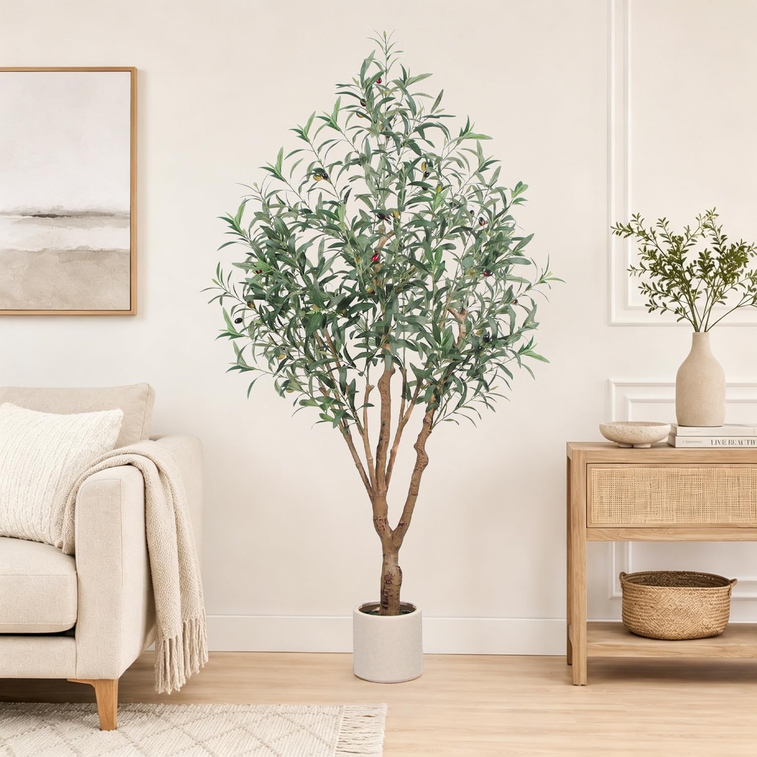 Olive Trees Artificial Indoor, 5FT Tall Faux Olive Tree with White Tall Plant…