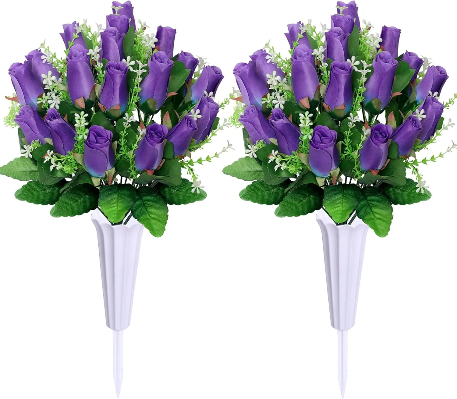 Artificial Cemetery Flowers – Rose Bouquets with Vase for Grave Decoration (P…