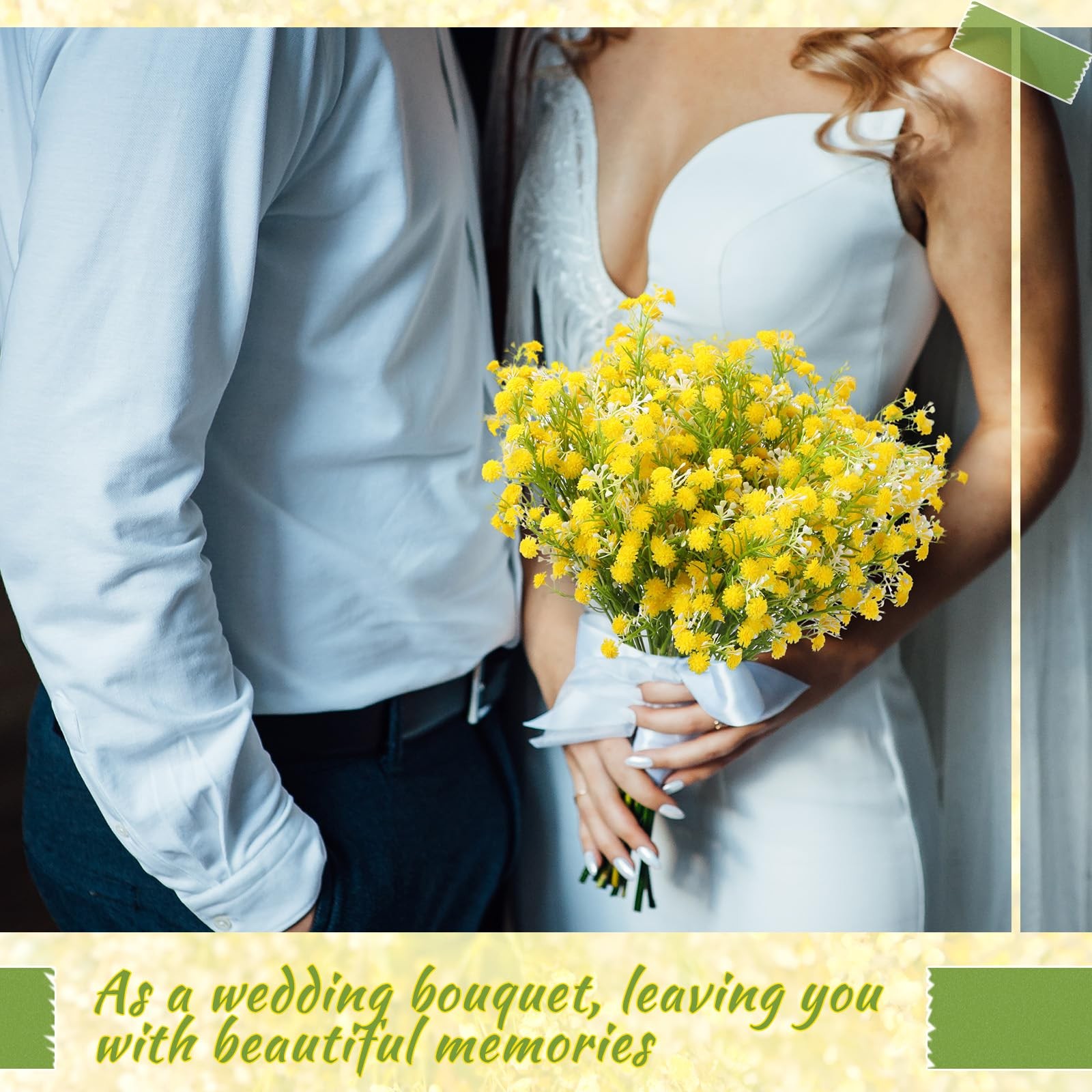 12 PCS Spring Babys Breath Flowers Artificial Gypsophila Bouquet Yellow Decor