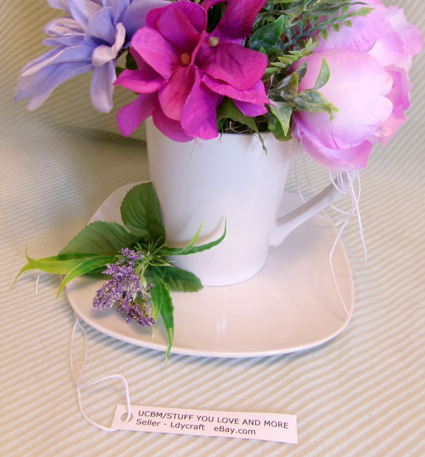 Floral Arrangement Lavender Purple Mix Silk Artificial Mug Plate Decoration New
