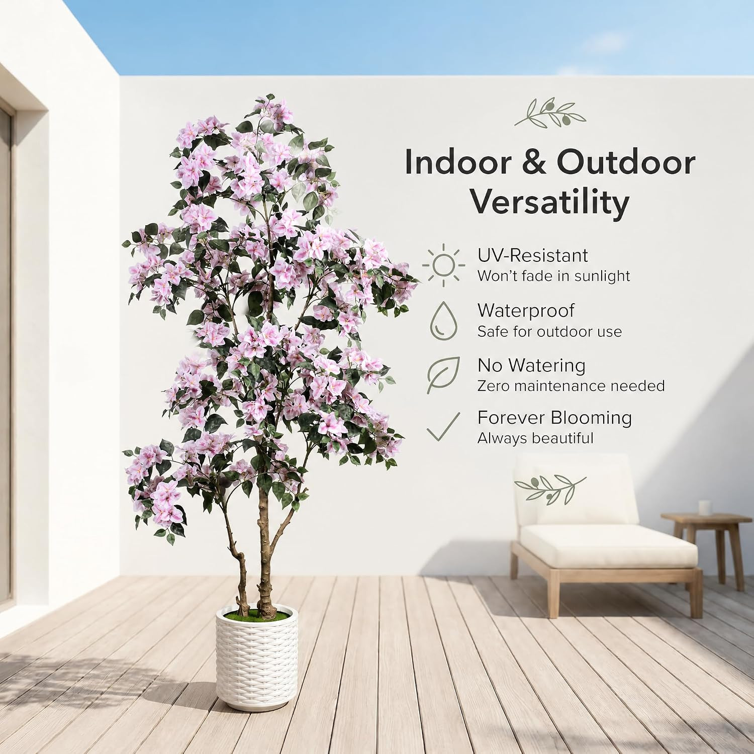 6FT Artificial Bougainvillea Tree with Realistic Light Pink Silk Flowers, Real T