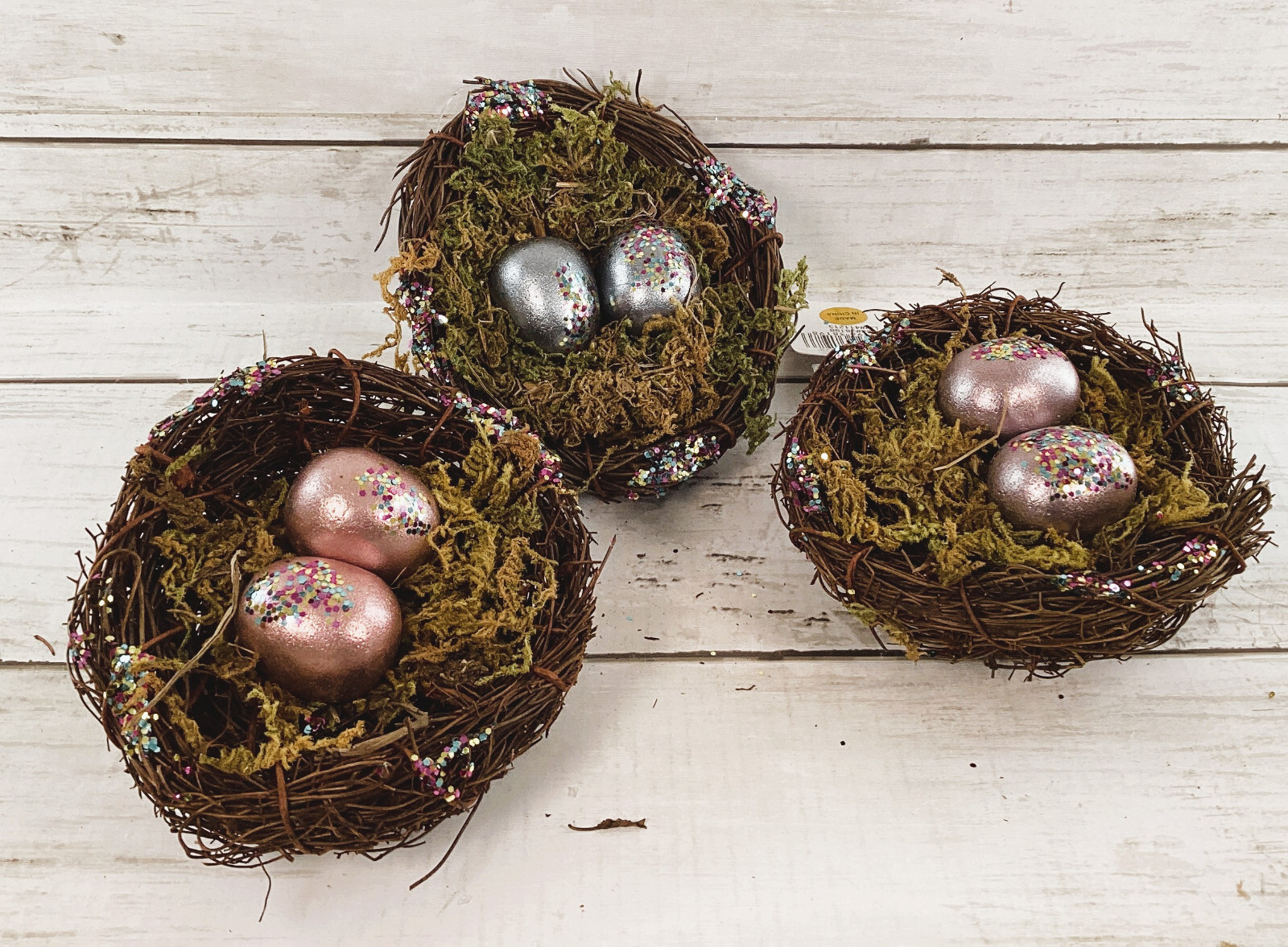 CWI Easter Decor – Prim Egg Basket Wood Eggs Birds Nest