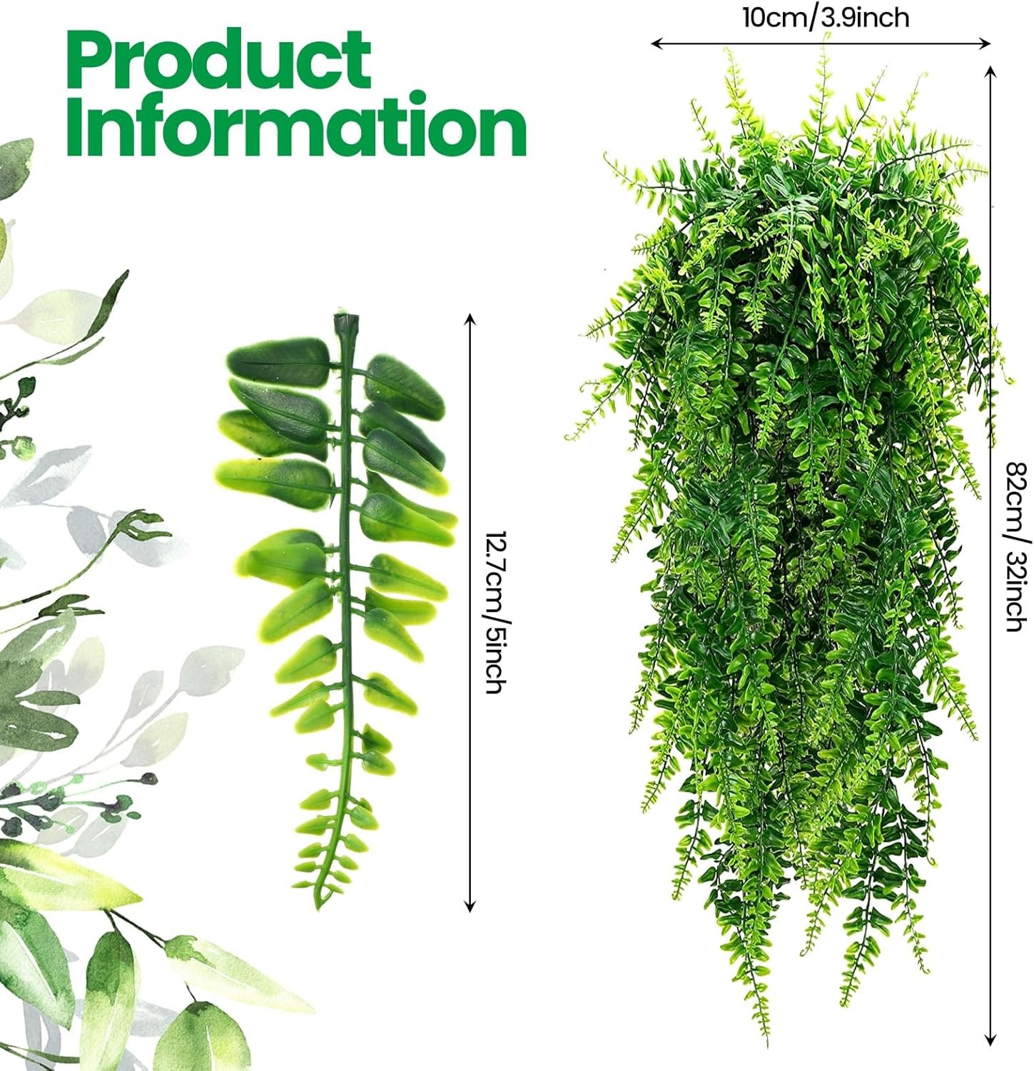 128 Pcs Artificial Hanging Plants 32 Inch Hanging Boston Ferns Plastic Fake