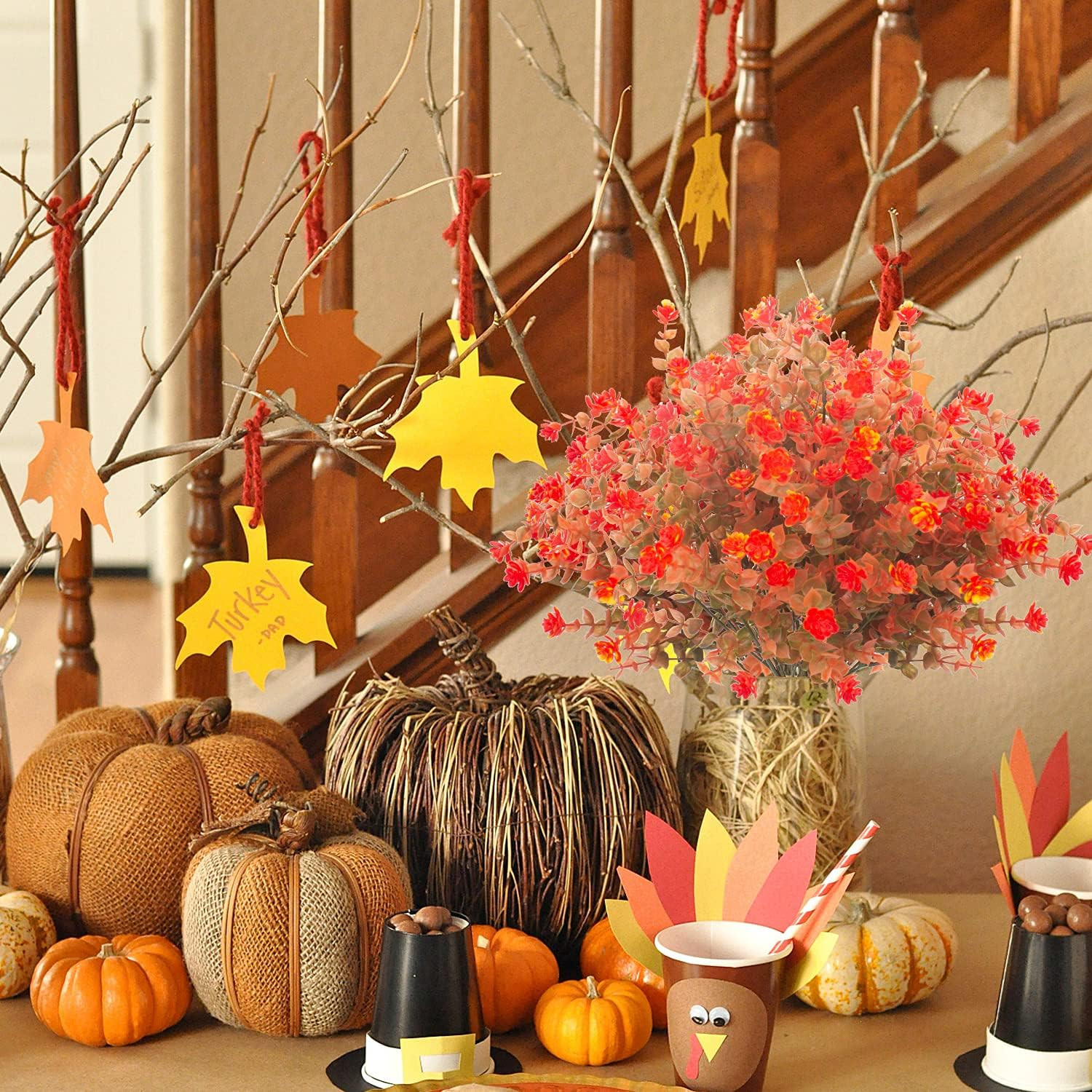 Artificial Fall Flowers, Fake Outdoor UV Resistant Autumn Plants for Home Kitche