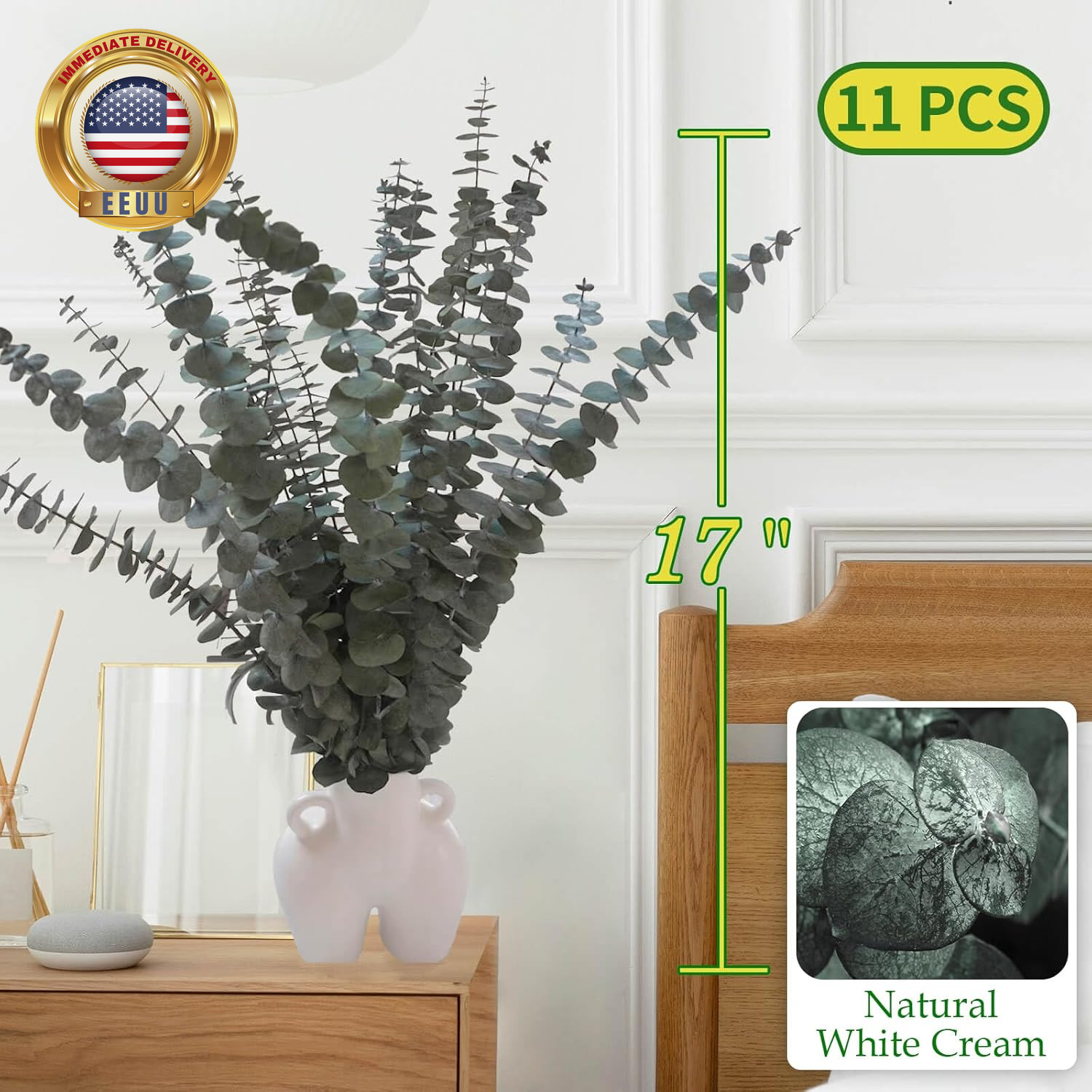 11 PCS Real Dried Eucalyptus Stem for Shower & Bathroom Decor – 17” Large Natur