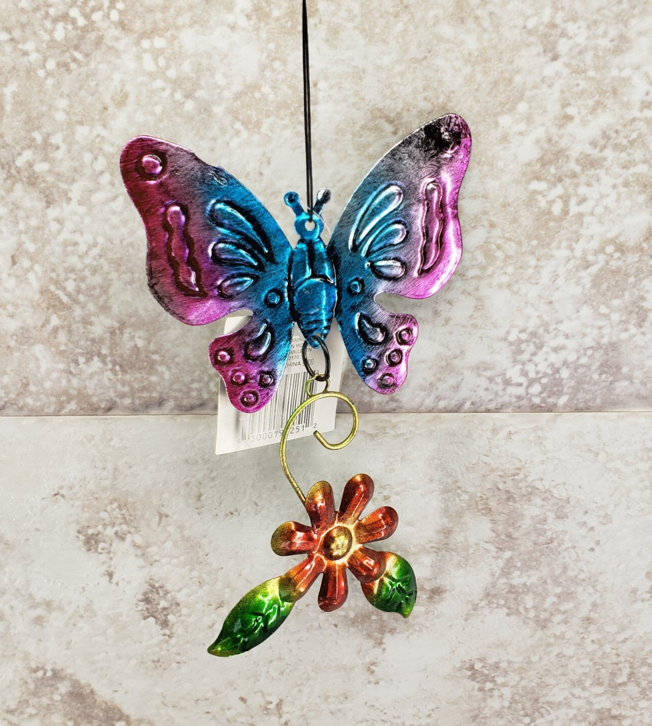 Butterfly & Flower Decorative Hanging Indoor Outdoor Metal Sign True Living NWT