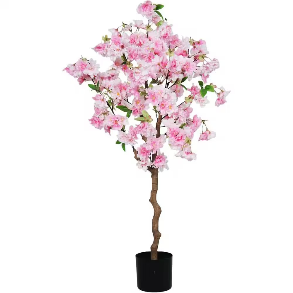 7 Ft. Artificial Cherry Blossom Tree White Faux Flower Tree in Pot for Indoor Ho