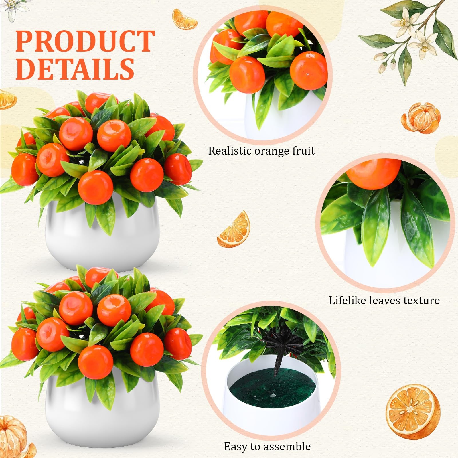 2 PCS Artificial Orange Potted Plants 7.09 Inch Fake Tree Simulation Indoor
