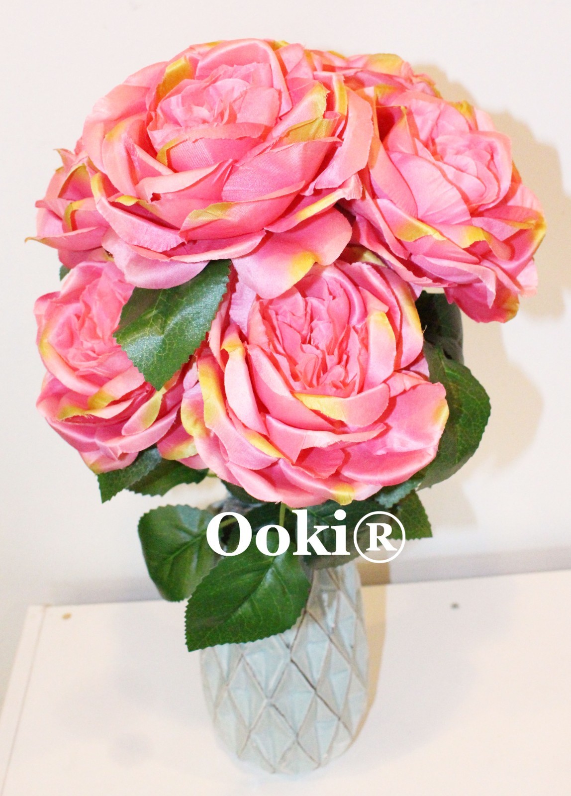 20″ Hot Pink Peony Rose Cabbage Head Artificial Silk Flower Bouquet Floral