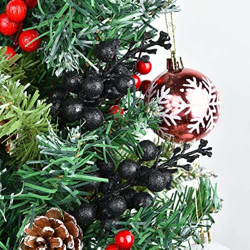 16pcs Christmas Glitter Berry Stems, 7.8″ Artificial Christmas Picks for Black