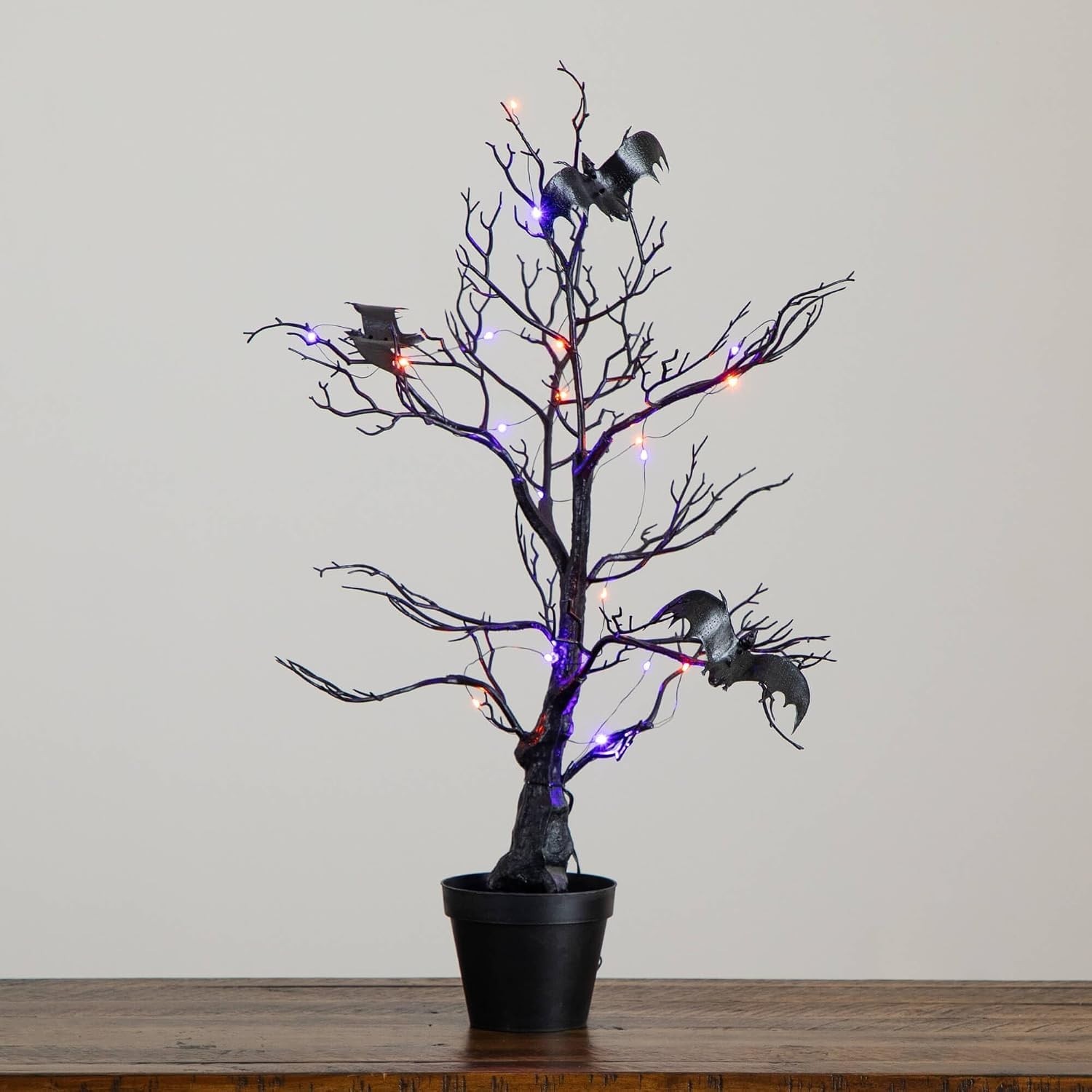 Halloween Decor Indoor Spider LED Lights Tree, 2Ft Black Spooky Bats