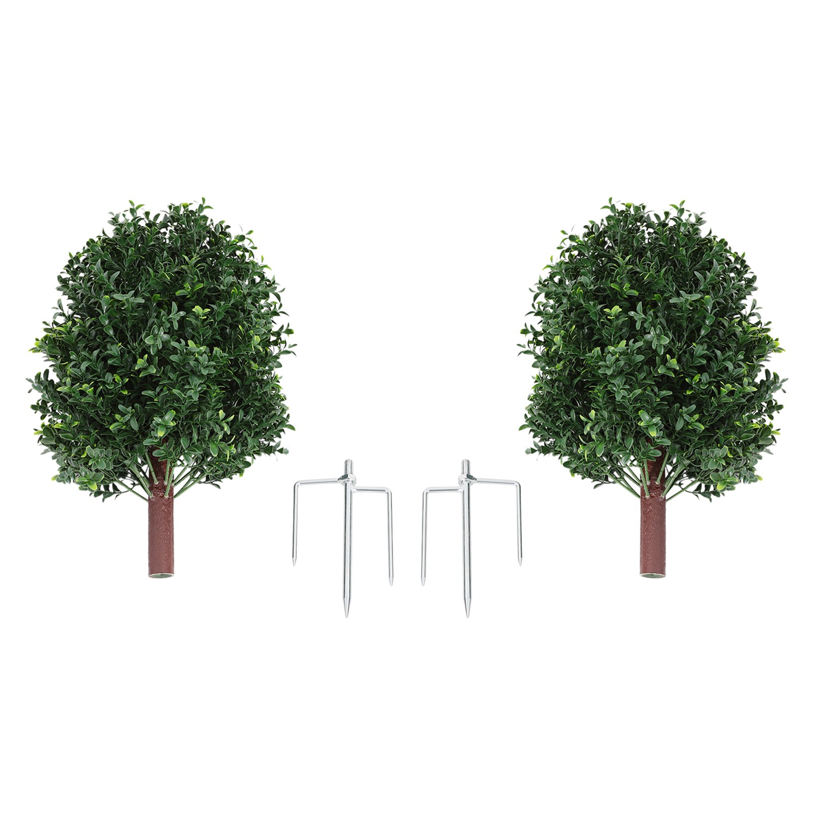 2pcs Artificial Boxwood Topiary Ball Trees 27″ UV with Three-Prong Ground Stakes