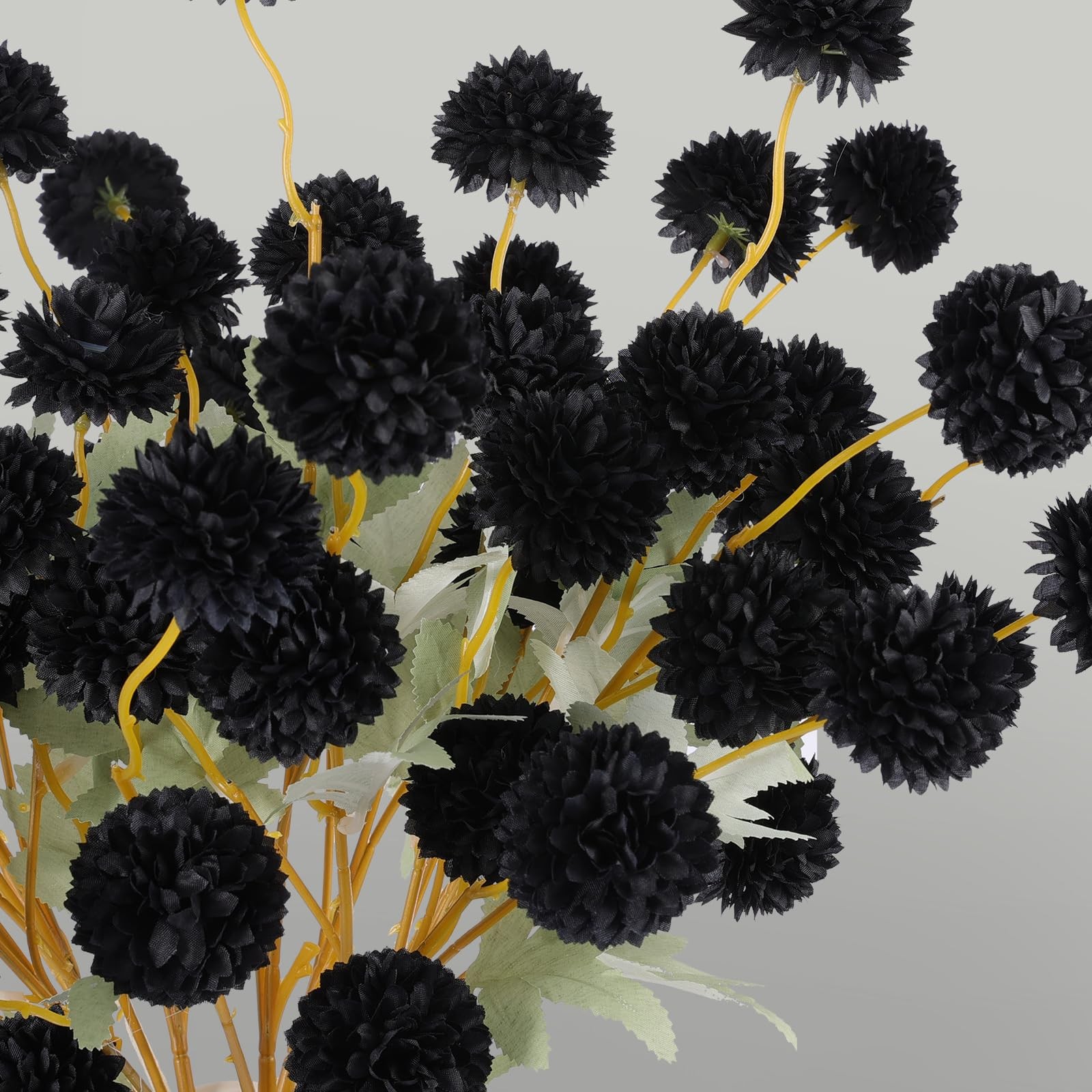 12 PCS Artificial Black Chrysanthemum Kiku Pom Mums Faux Floral Halloween