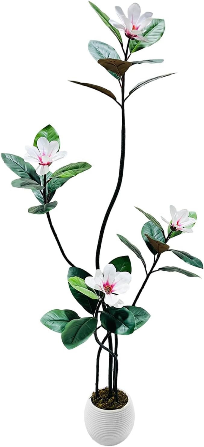 150cm Artificial Magnolia Tree, Lifelike Faux Rubber Plant with Magnolia Flowers