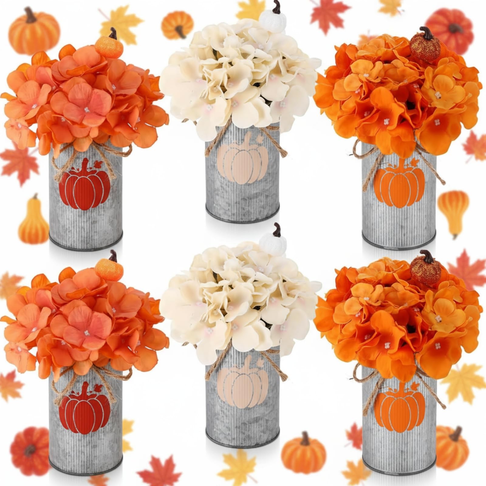 6 Sets Thanksgiving Fall Centerpiece Artificial Flower Pumpkin Metal Vase