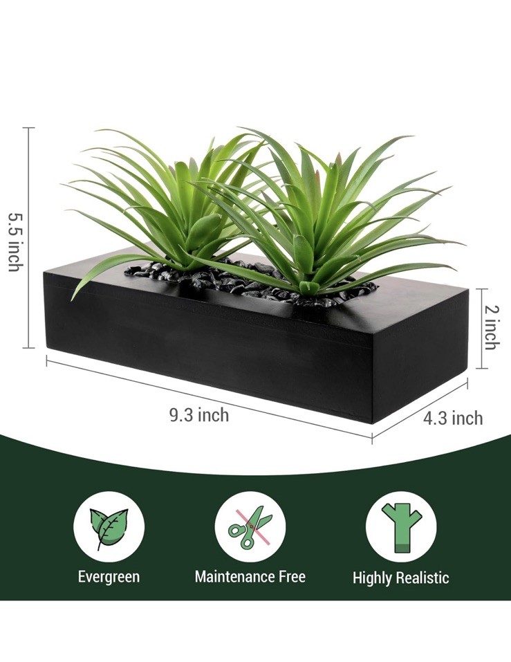 amazon mygift 10 inch fake artificial grass plant black wood planter pebbles