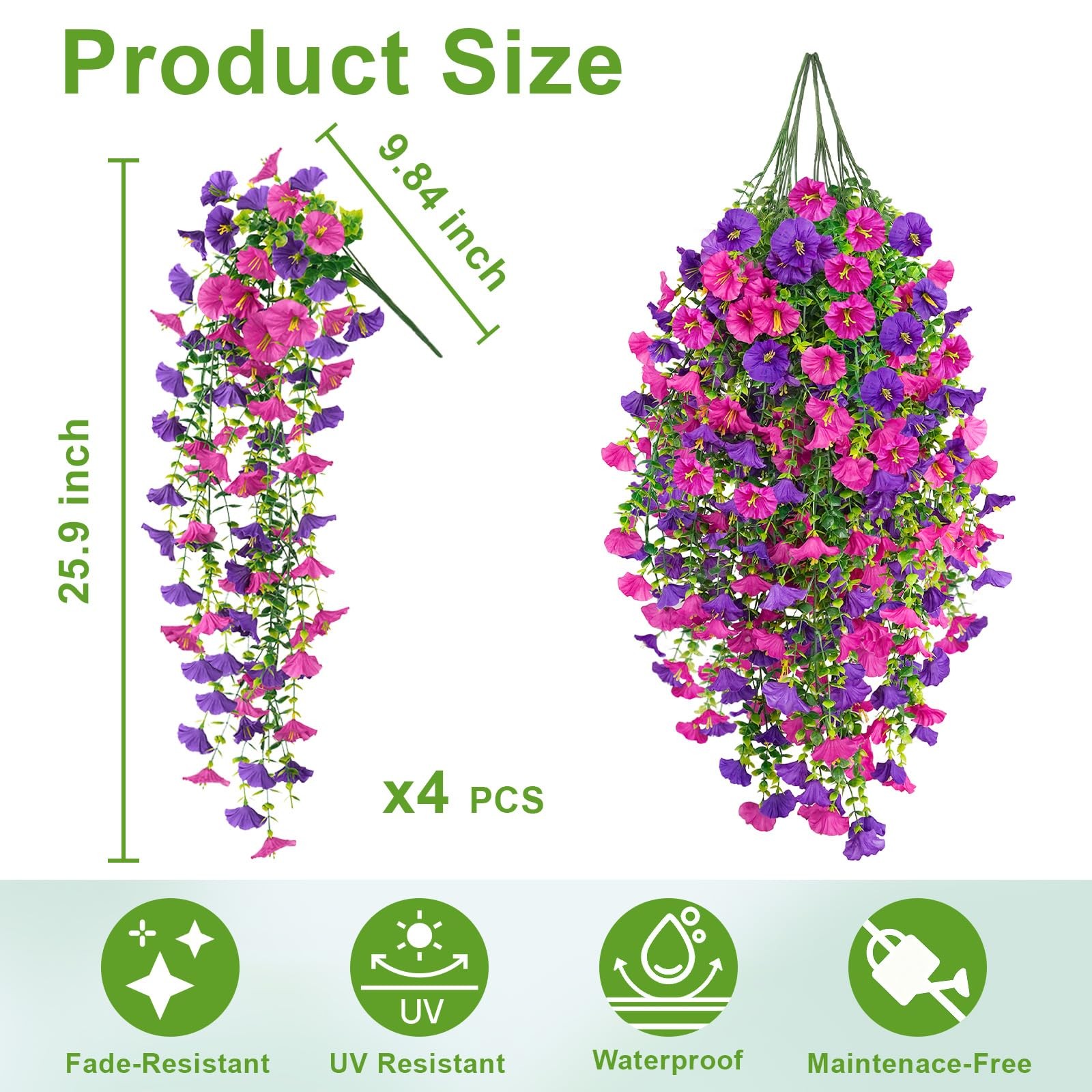 Artificial Hanging Flowers for Outdoor, 4Pcs UV Resistant Faux Morning Glory …
