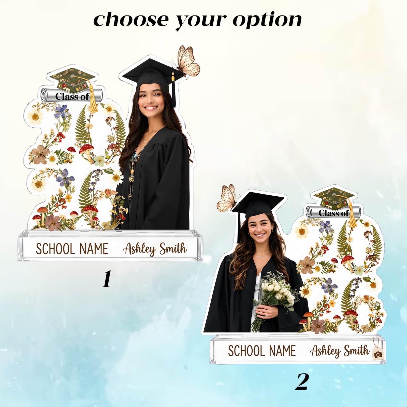 Custom Photo Wildflower Cottagecore Acrylic Block, Class of 2026 Graduation Keep