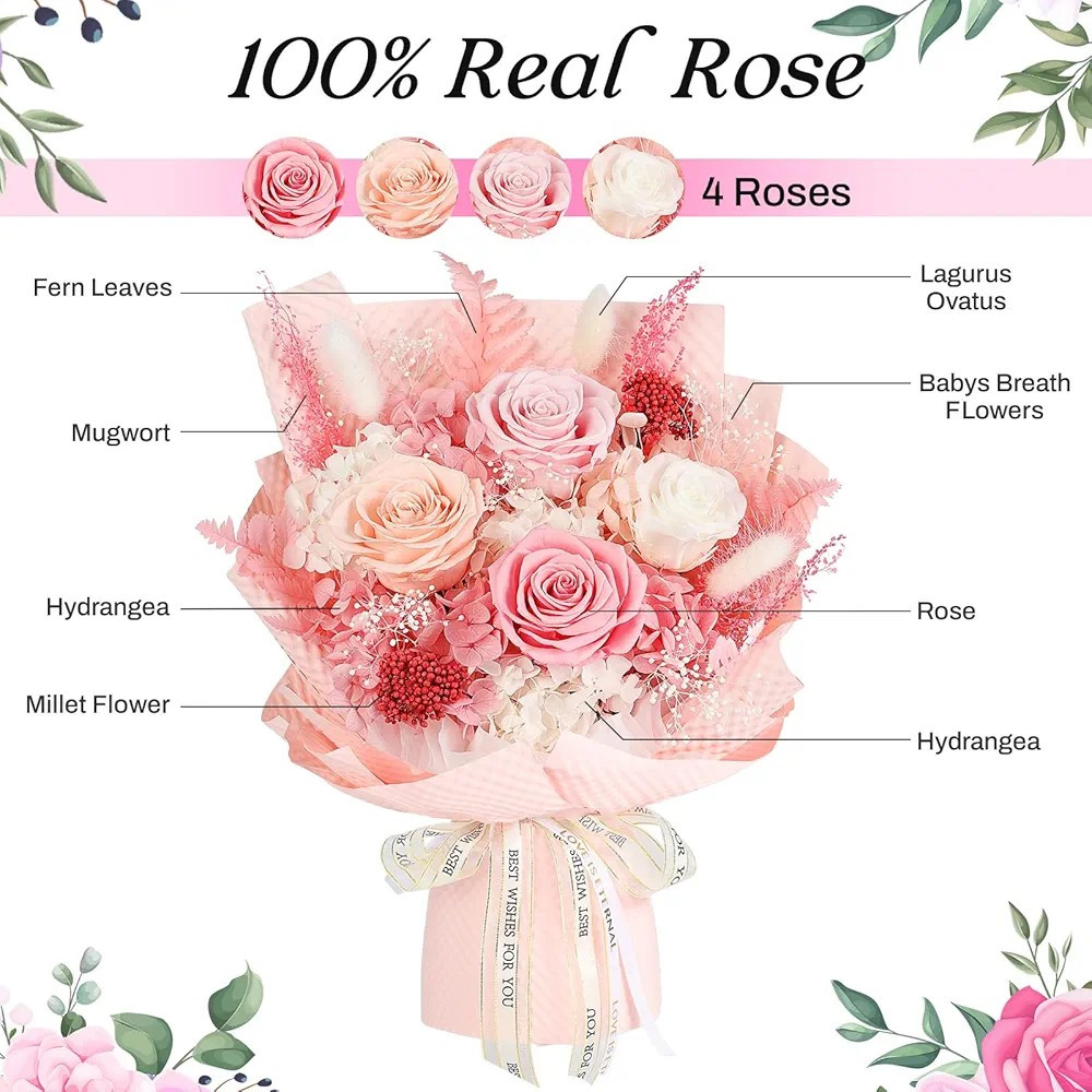 Preserved Rose Bouquet, 2 Day Shipping, Valentine’s Gift For Her