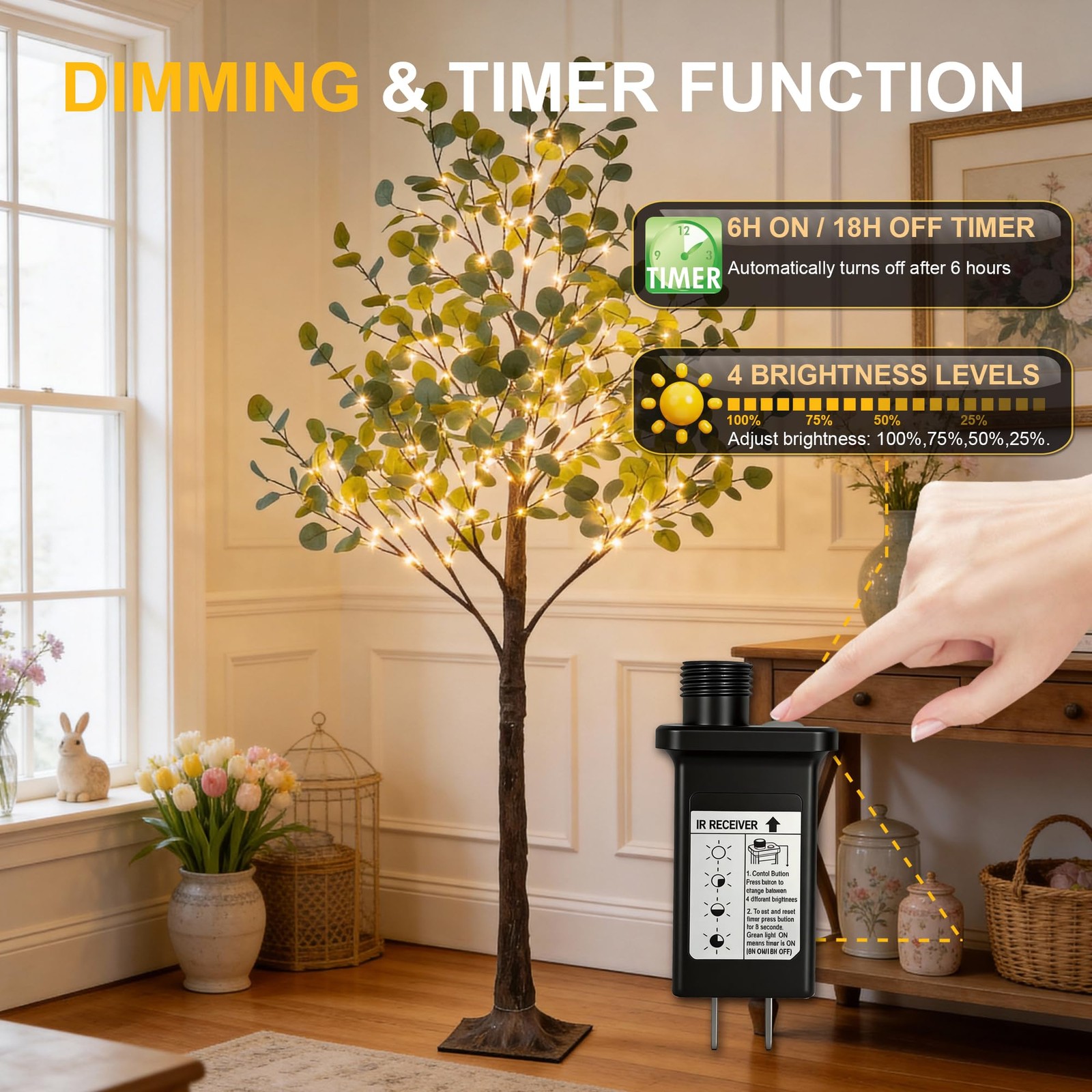 6FT Lighted Eucalyptus Tree 270L Warm White LED Artificial Greenery with Ligh…