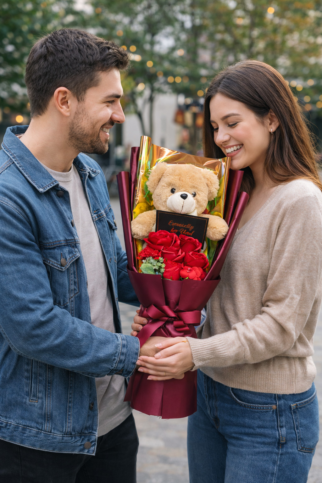 Teddy Bear Rose Flower Red Bouquet Holiday Gift Box Anniversary Romantic Gift