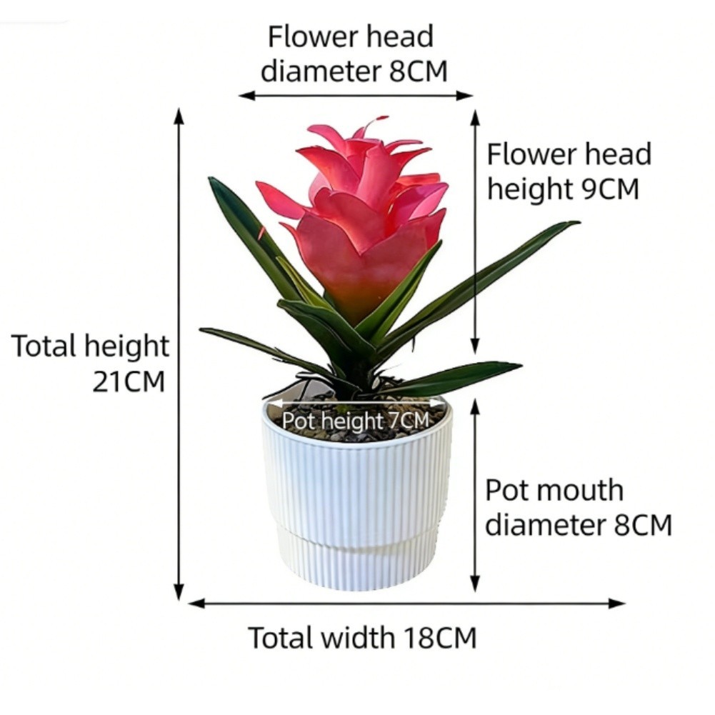 Pineapple Flower Fake Plant in Pot 21cm Tall for Indoor For Table Decor