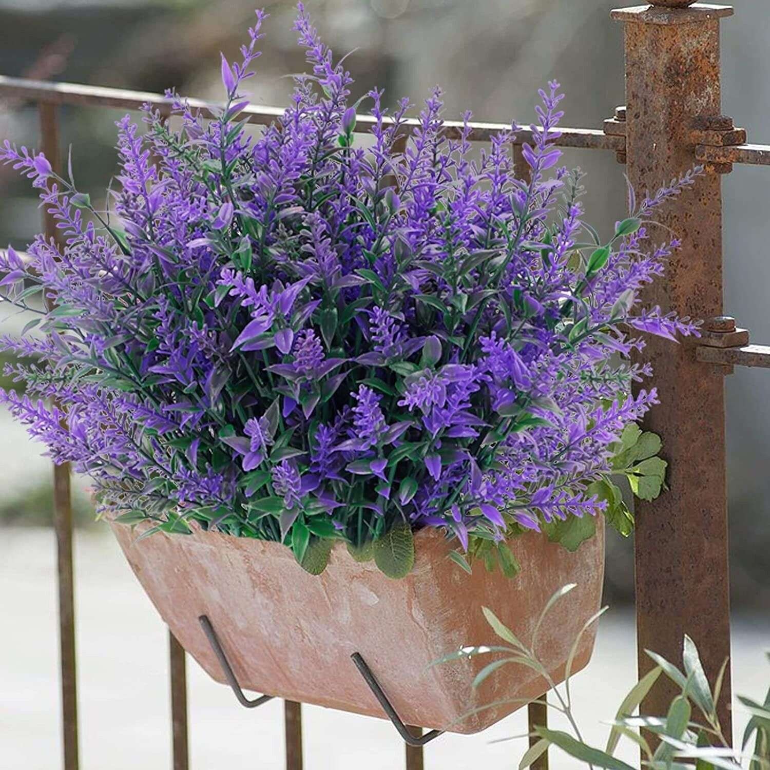 16 Bundles Artificial Fall Flower Outdoor Fake Lavender UV Resistant Plants Faux