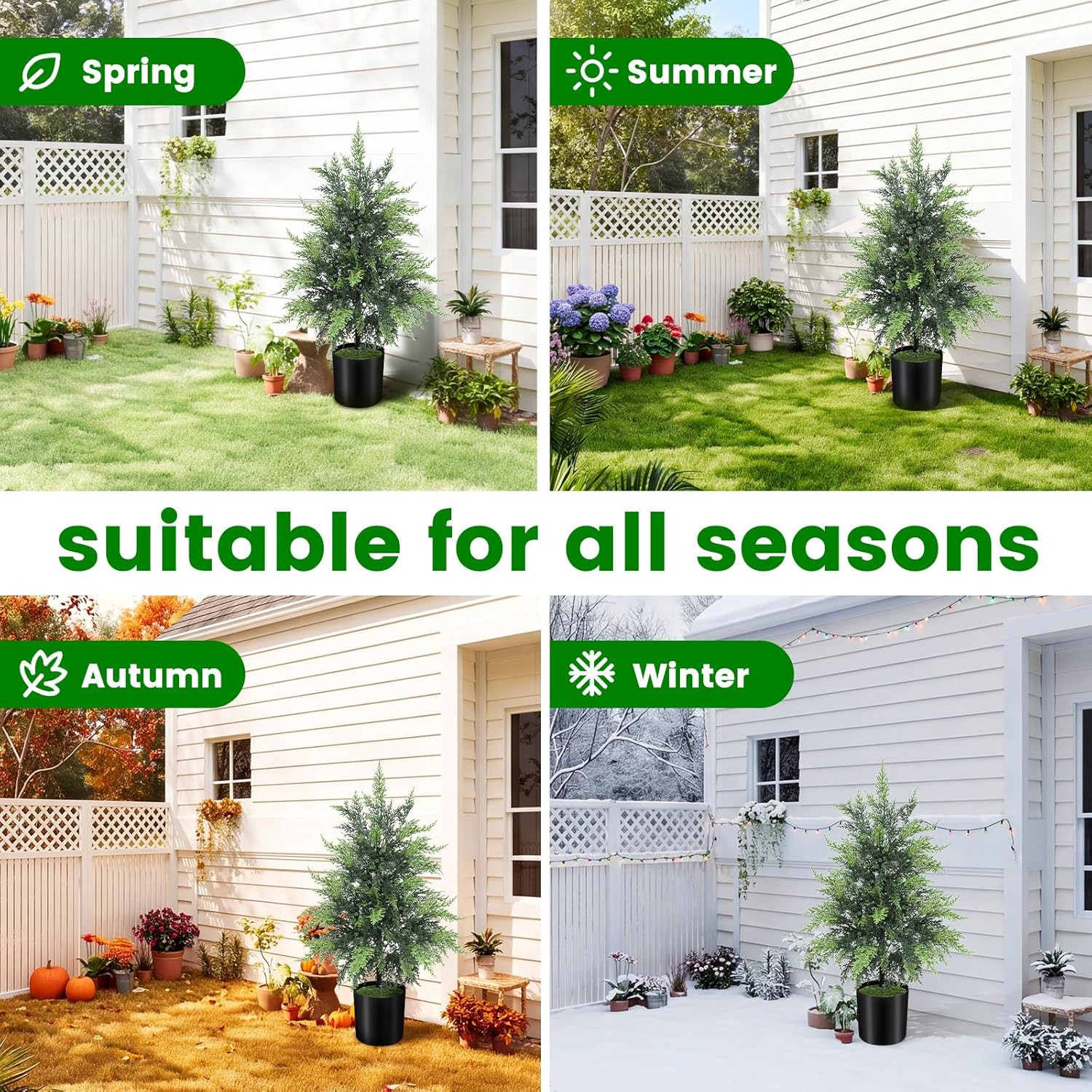 Realistic 2-Pack 2Ft Outdoor Faux Cedar Trees with Pot – UV Resistant Decor