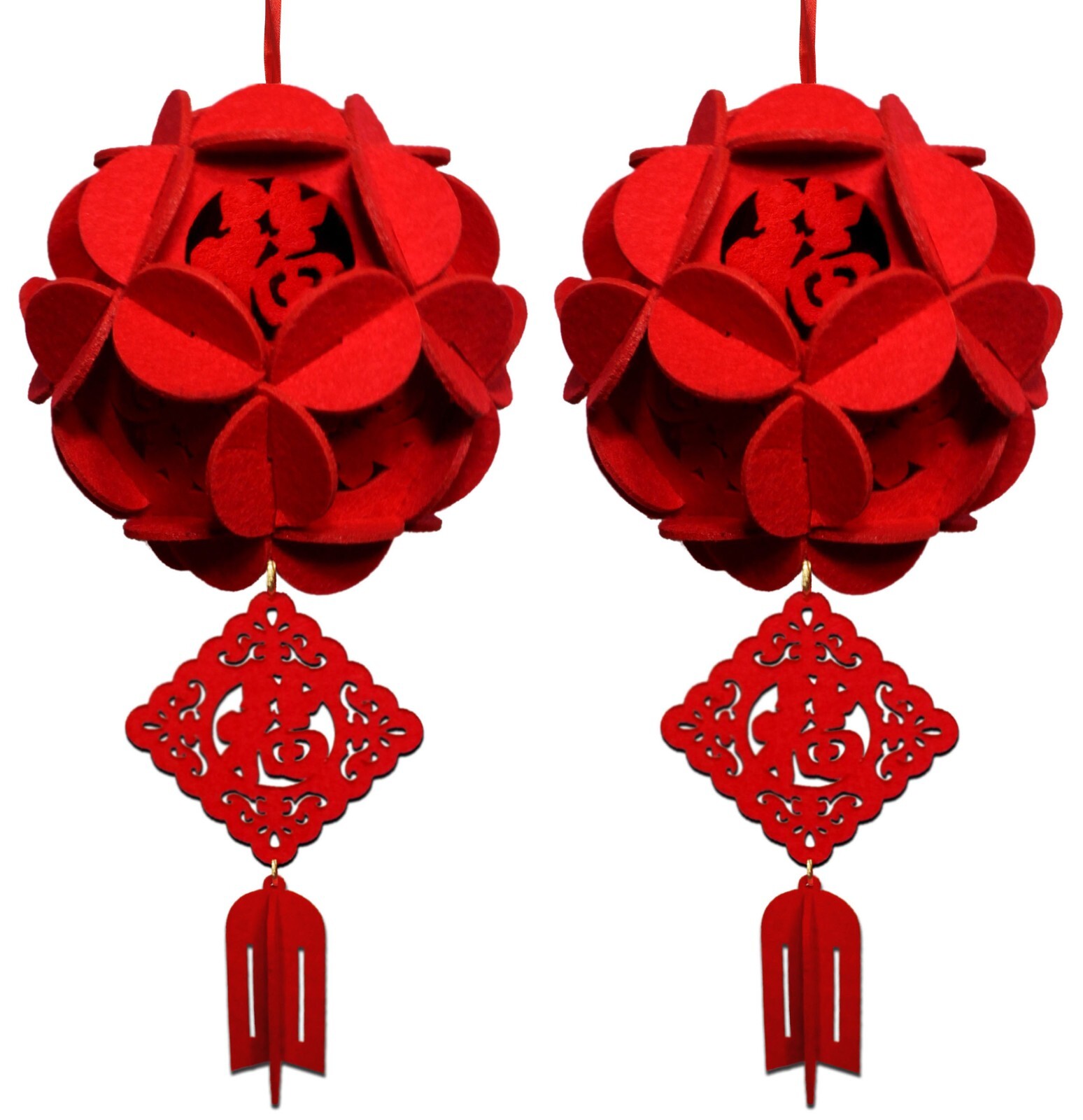 2pc Chinese Lucky Red Flower 3D Puzzle Lantern, Good Fortune Luck Ornament Charm