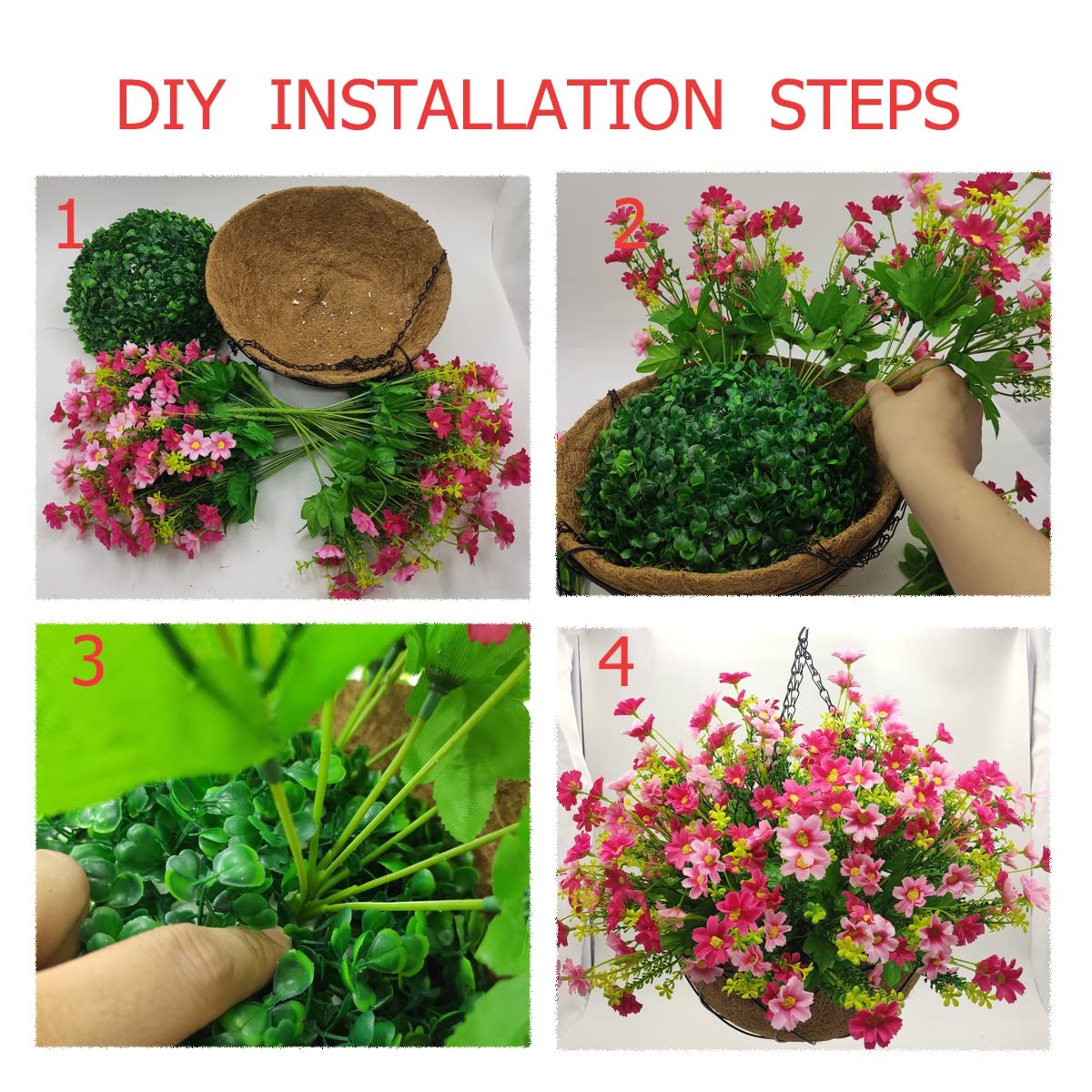 Artificial Faux Hanging Plants Flowers Basket for Summer Autumn, Colorful Dai…