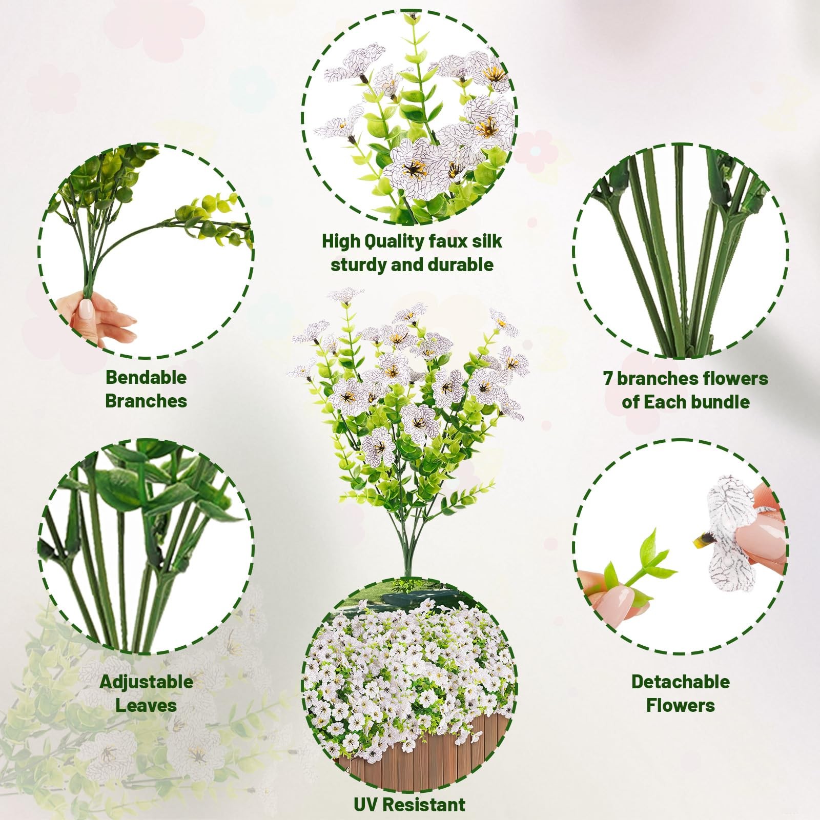 24 Bundles Artificial Flowers for Outdoor, Fake Plastic Plants for Spring Sum…