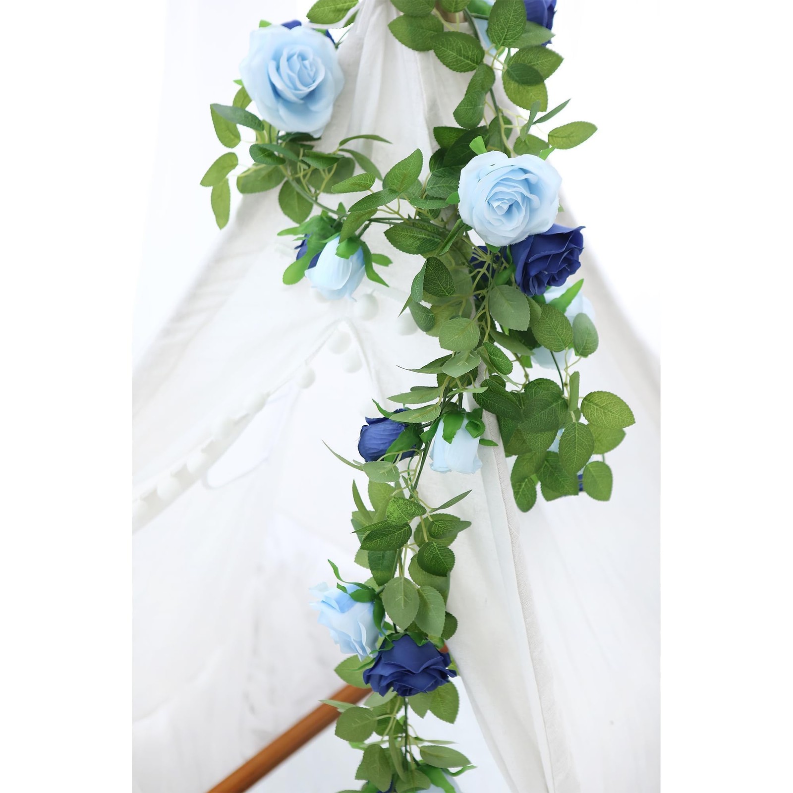 2Pack Mixed Blue Artificial Rose Flower Garland 13FT Fake Rose Vine for Table…