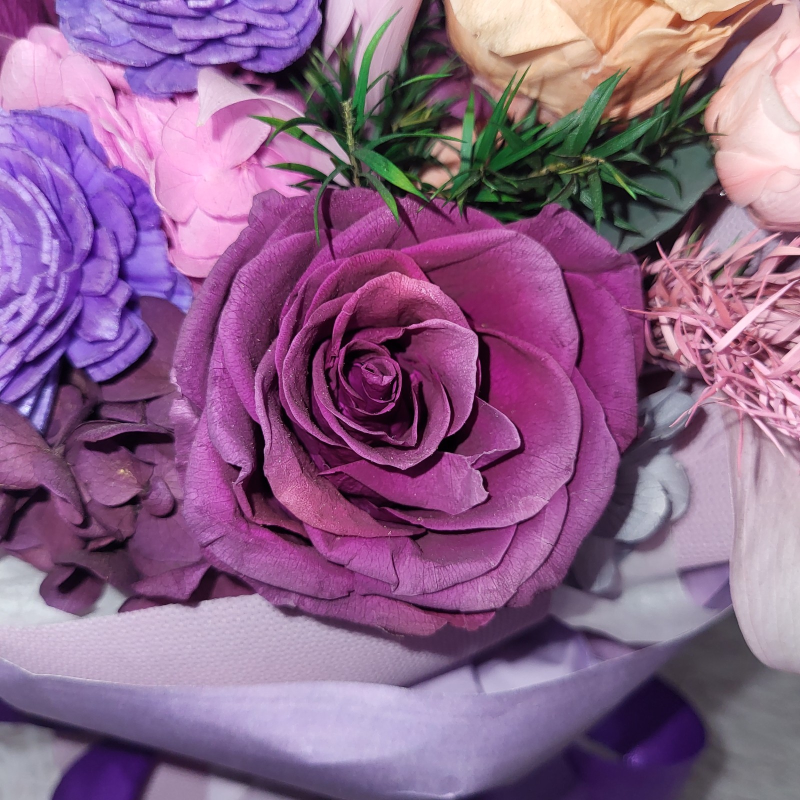 Purple Roses Bouquet Great Birthday Gift Beautiful Preserved Flowers
