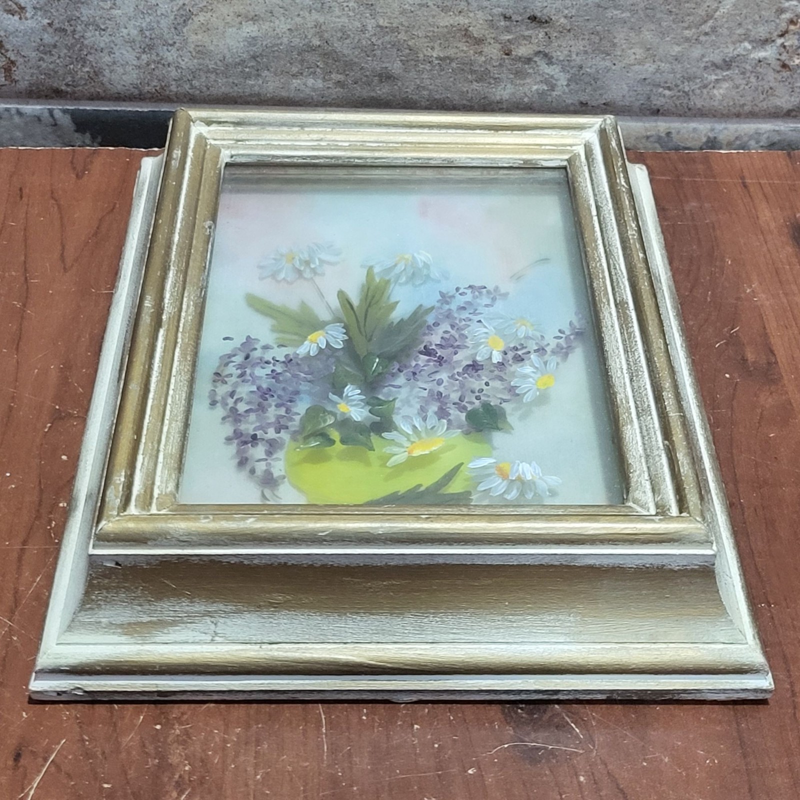 Framed Artwork Dried Flowers 3D Floral Arrangement Yellow Vase Signed Shirley