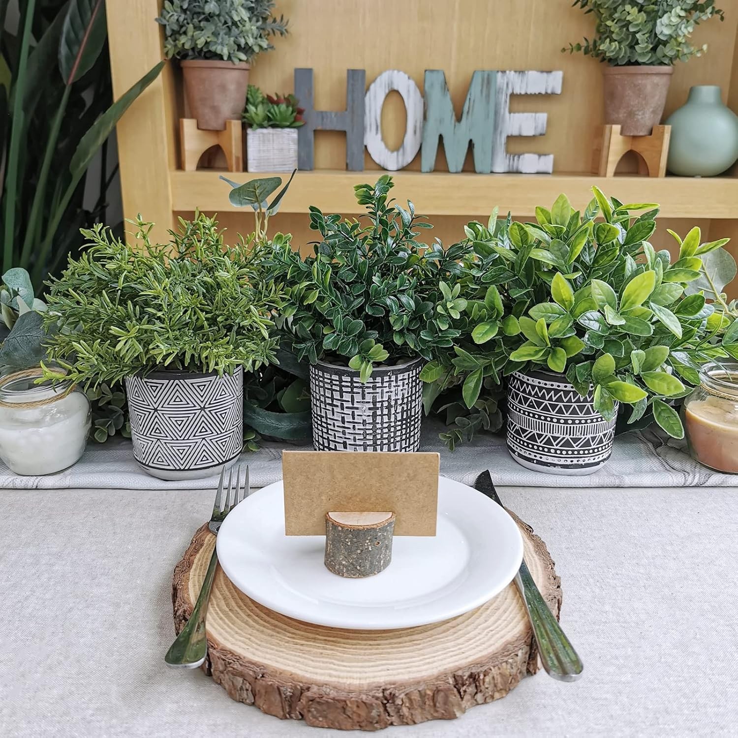 Winlyn Set of 3 Small Potted Plants Artificial Eucalyptus Rosemary Green