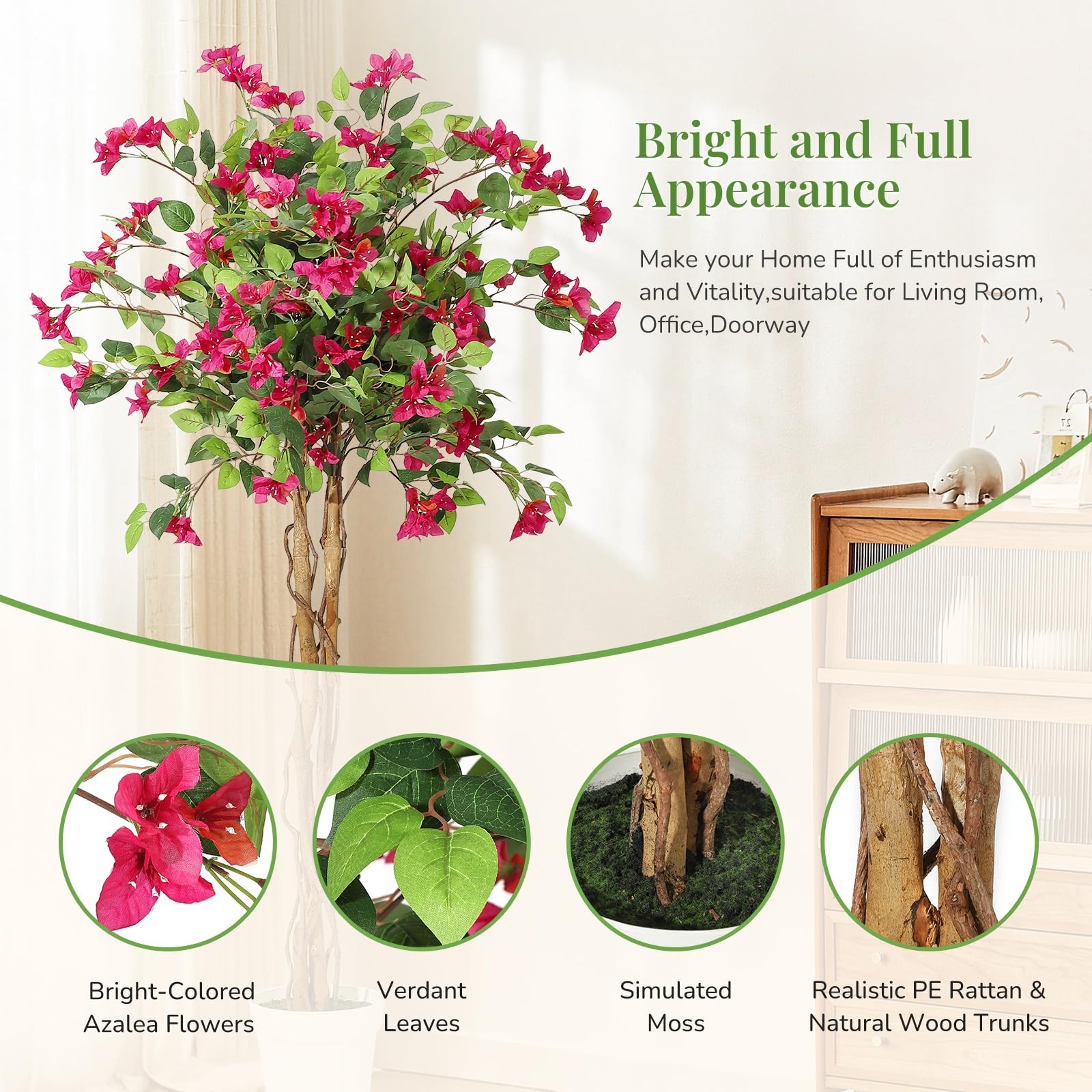 GarveeHome 5 ft Artificial Bougainvillea Tree, Tall Potted Artificial Plants …