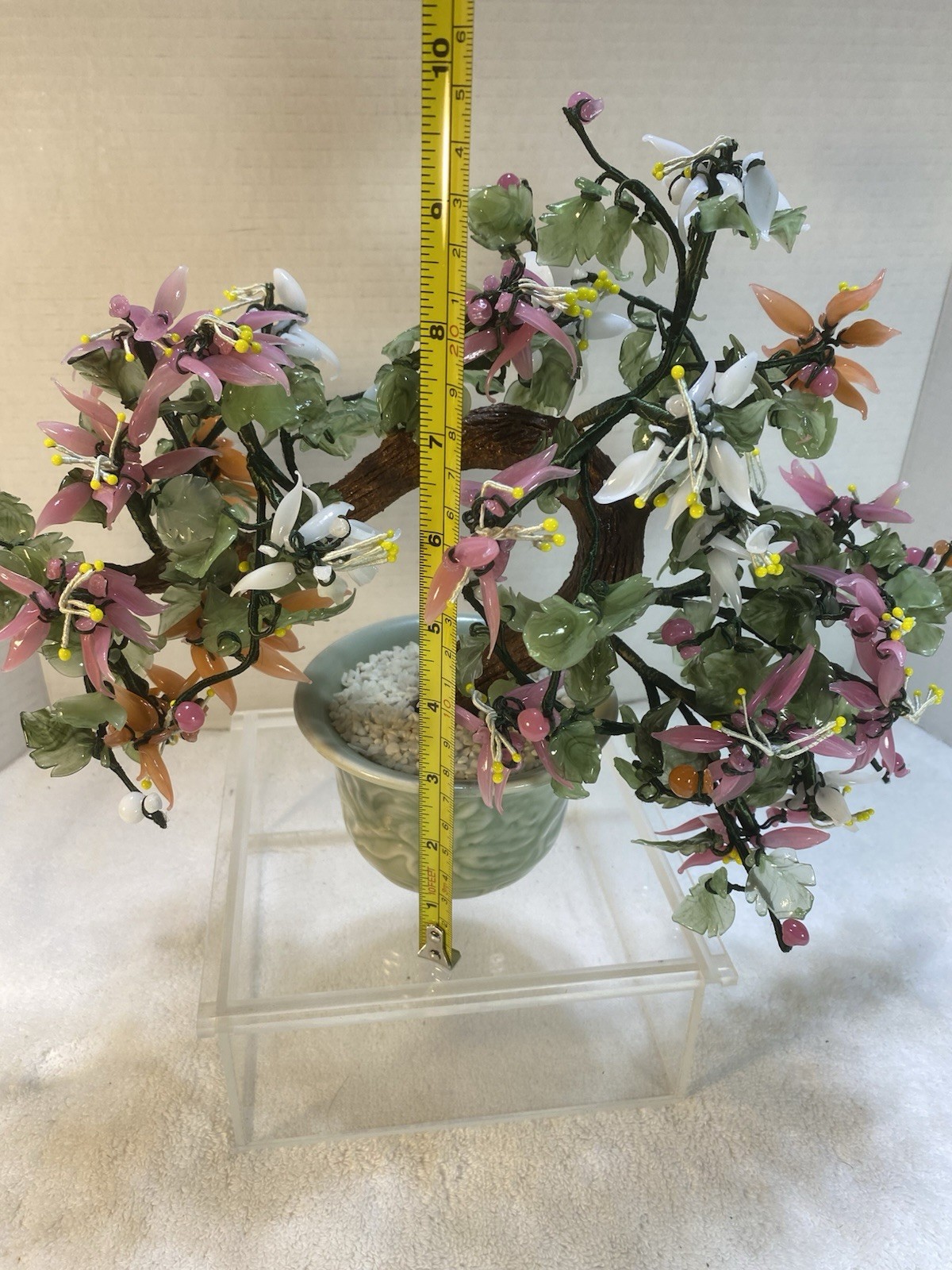 VTG Artificial Bonsai Tree Made Of Semi Precious Stone And Art Glass